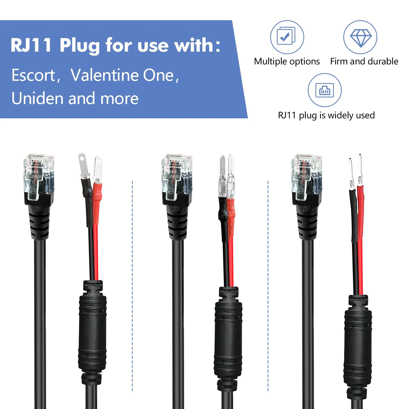 Radar Detector Hardwire Power Cord, Rearview Mirror Plug Cable, with Inline Fuse Holder,Suitable for Escort Beltronics Valentine One Cobra Whistler Radar Detector,3-Piece Set,9.8'' (DC3.5) RJ11-9.8in - Image 2