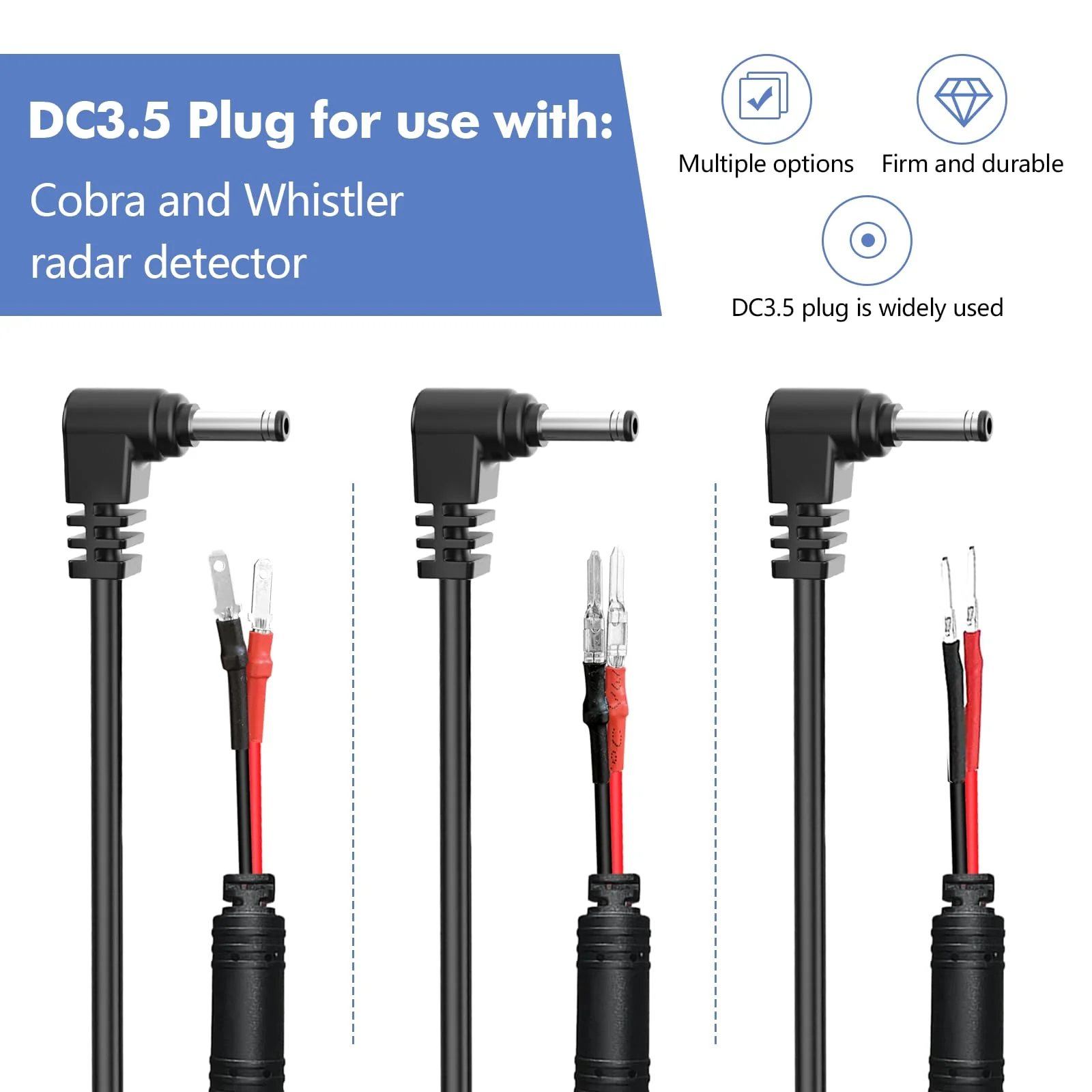 Radar Detector Hardwire Power Cord, Rearview Mirror Plug Cable, with Inline Fuse Holder,Suitable for Uniden Escort Beltronics Valentine One Cobra Whistler Radar Detector,3-Piece Set,17.7'' (DC3.5) DC3.5-17.7in - Image 2