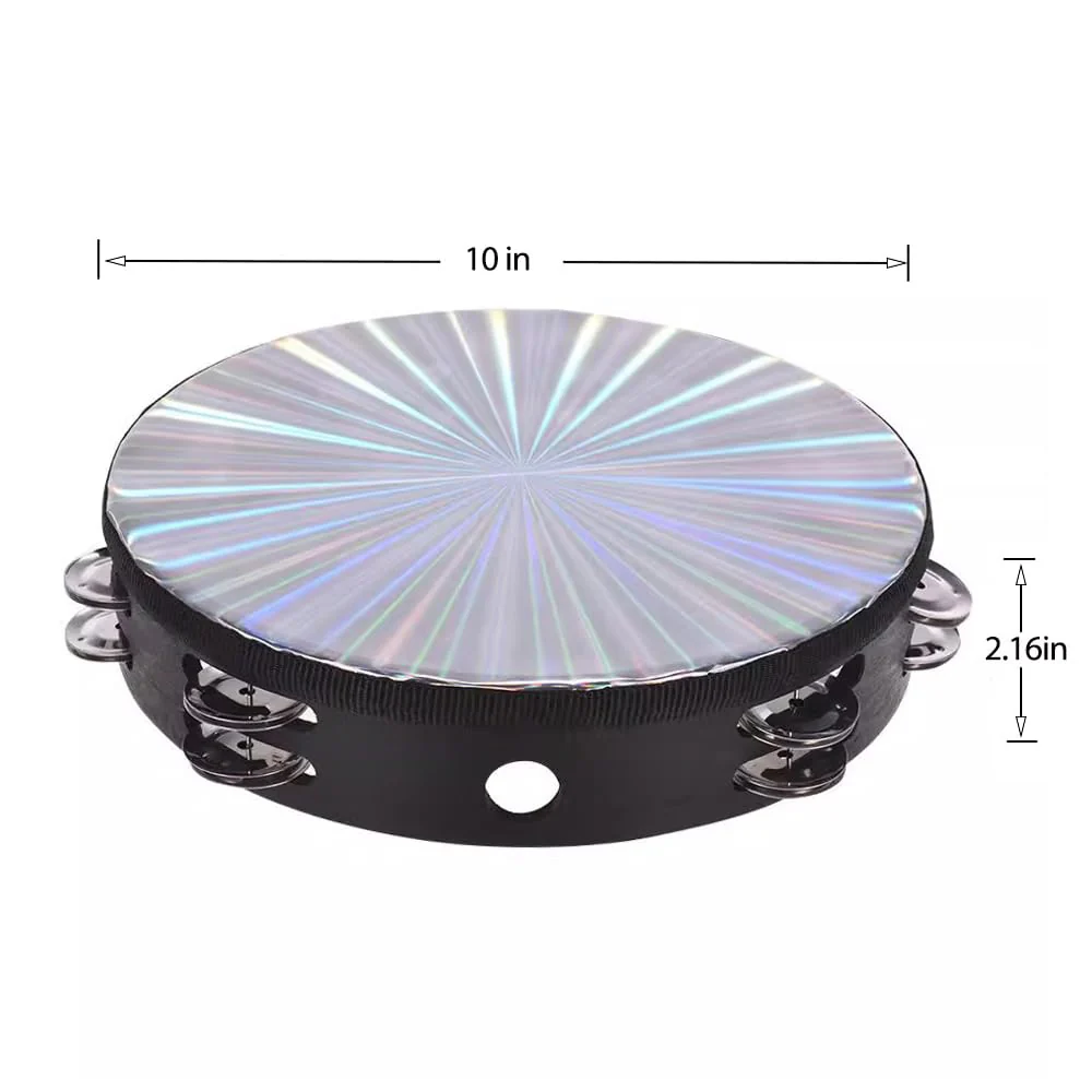 Radiant Tambourine 10 Inch Hand Held Tambourine Double Row Jingles Reflective Drum Percussion Musical Instrument for Adults Church KTV Party Dance Radiant10inch - Image 3