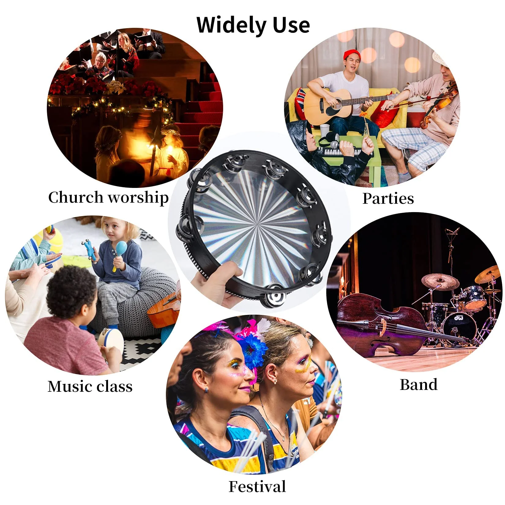 Radiant Tambourines, 10 inch Tambourine with Double Row Jingle Reflective Hand Drum Percussion Handheld Drum Bell Musical Instrument Hand Held Percussion for Adults Church, KTV, Party, Games 10 inches - Image 4
