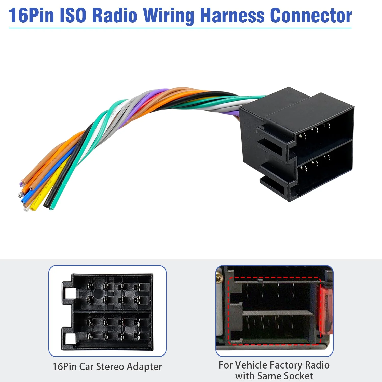 Radio Wiring Harness 16Pin Compatible with Volkswagen Beetle Golf Passat Jetta Mercedes-Benz Sprinter, Car Stereo Wiring Harness Fit for Audi A4 A6 A8 Adapter - Image 3
