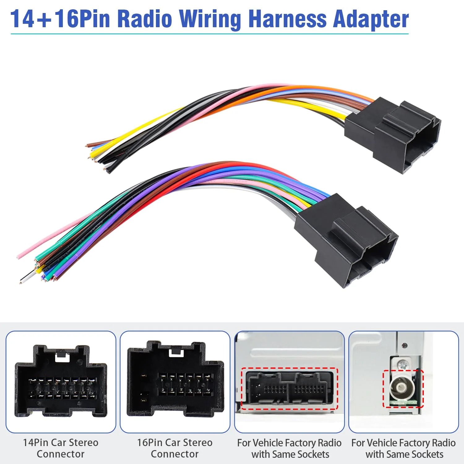 Radio Wiring Harness Antenna Compatible with Chevrolet Chevy Sierra Silverado Express Suburban Captiva GMC Savana Buick, 14/16Pin Car Stereo Wire Connector+ACC Ignition Harness Adapter Kit - Image 3