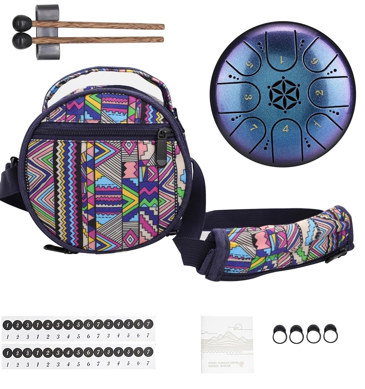 Rain Drum for Outside Garden, Steel Tongue Drum with Carry Bag, 5 Inch 8 Note Handpan Tank Drum Kit, C Major, Blue - Image 2