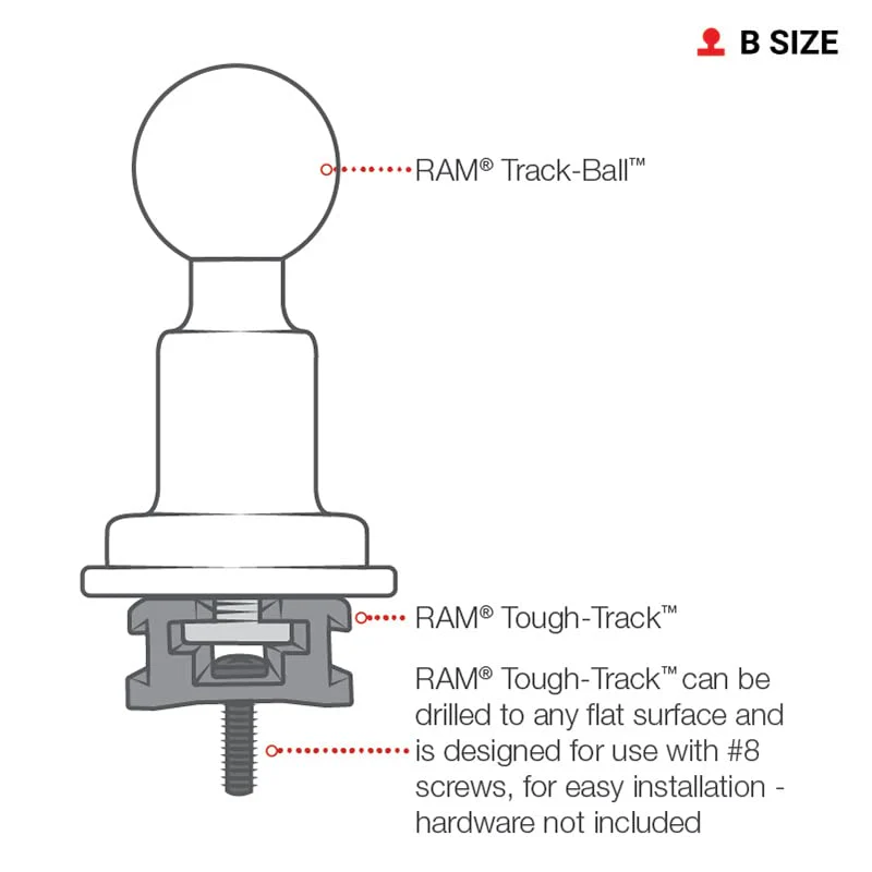 RAM Mounts Aluminum Track Ball with T-Bolt Attachment RAM-B-463-TRA1U with B Size 1" Ball Aluminum B Size 1" Ball - Image 5