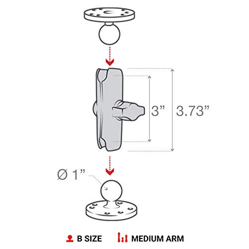RAM Mounts RAM-B-201U Double Socket Arm (Medium) Compatible with RAM B Size 1" Ball Components Medium Arm - Image 5