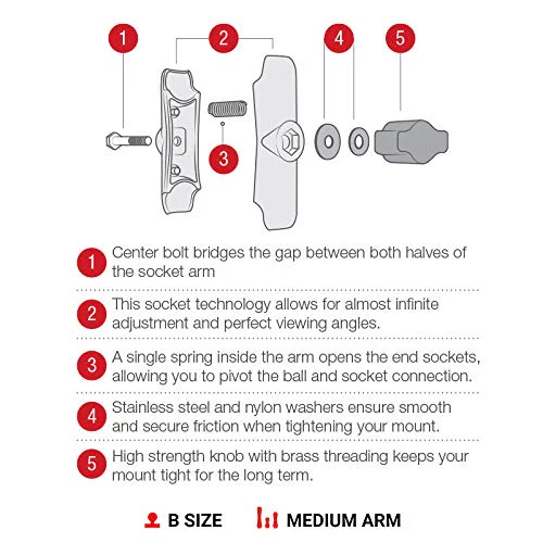 RAM Mounts RAM-B-201U Double Socket Arm (Medium) Compatible with RAM B Size 1" Ball Components Medium Arm - Image 6