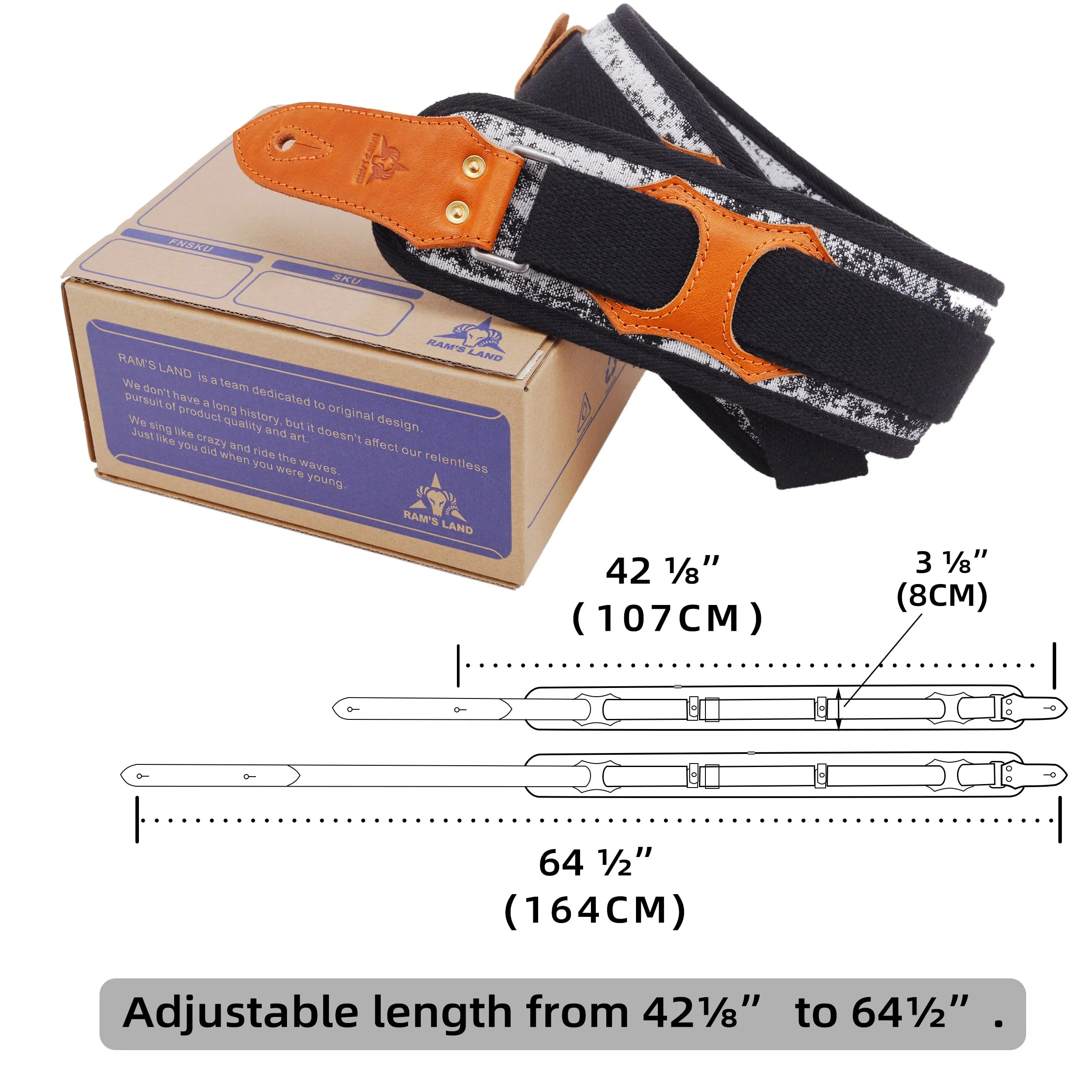 RAM'S LAND 3 inch Wide Leather Guitar Straps, Padded Guitar Strap for Electric, Acoustic, and Bass Guitar 009-fl - Image 5