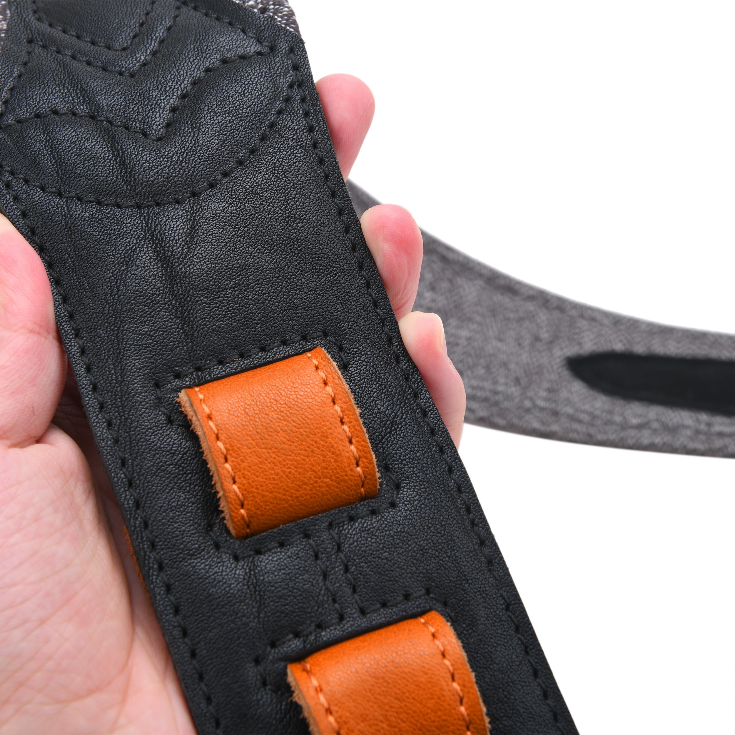 RAM'S LAND 3 inch Wide Leather Guitar Straps, Padded Guitar Strap for Electric, Acoustic, and Bass Guitar Vintage - Image 3