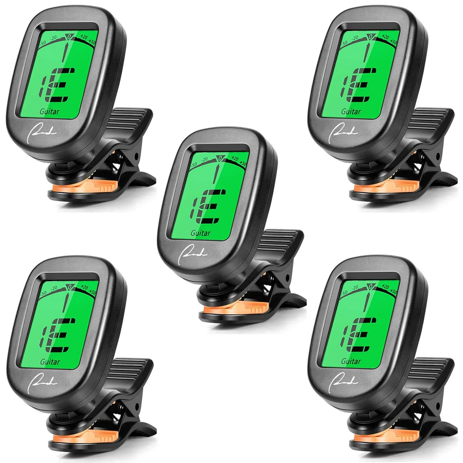 Ranch 5 pcs Guitar Tuner Clip On for Acoustic/Electric Guitar, Ukulele, Violin, Bass, Banjo and Chromatic Tuning Modes Black-5-Pack
