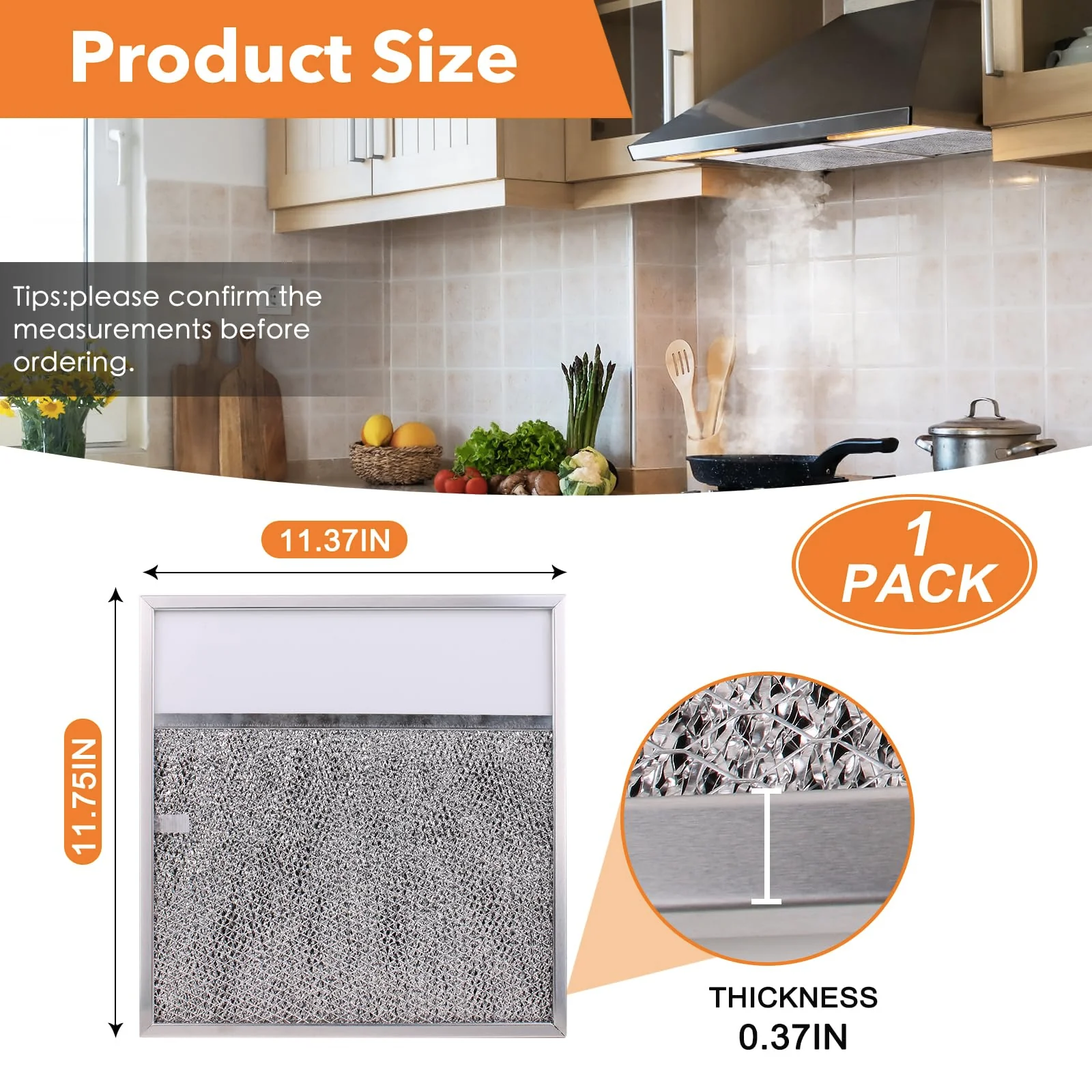 Range hood Filter with Light Lens for Broan-NuTone Kitchen Exhaust Grease Aluminum Filter R610045, R610050, SR610045, fit whirlpool WP8190232, fit 43000 Series Range Hood 11-3/8 X 11-3/4 X 3/8 Inch - Image 2