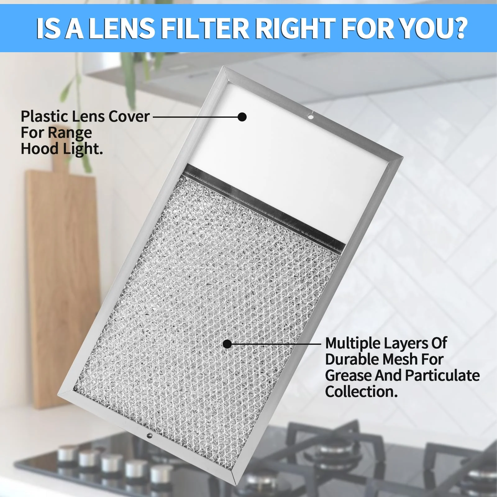 Range hood Filter with Light Lens Replacement for Broan R610027 SR610027 1568322 1568323 PM25WW PM25BL AL9245 Aluminum Mesh Grease Lens Range Hood Replacement Filter 7-5/8 x 14-1/8 x 3/8 Inch 2-Pack - Image 5
