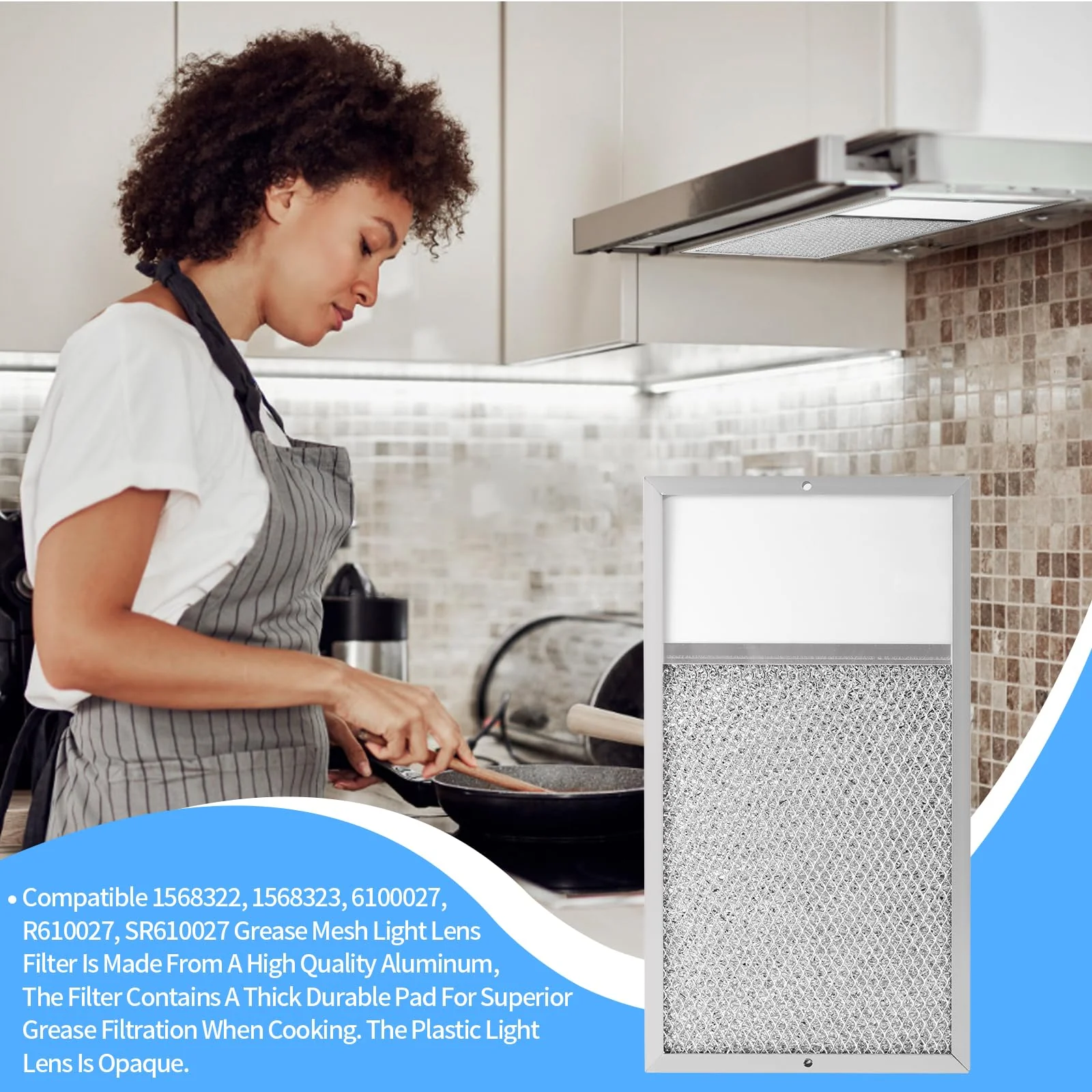 Range hood Filter with Light Lens Replacement for Broan R610027 SR610027 1568322 1568323 PM25WW PM25BL AL9245 Aluminum Mesh Grease Lens Range Hood Replacement Filter 7-5/8 x 14-1/8 x 3/8 Inch 2-Pack - Image 7