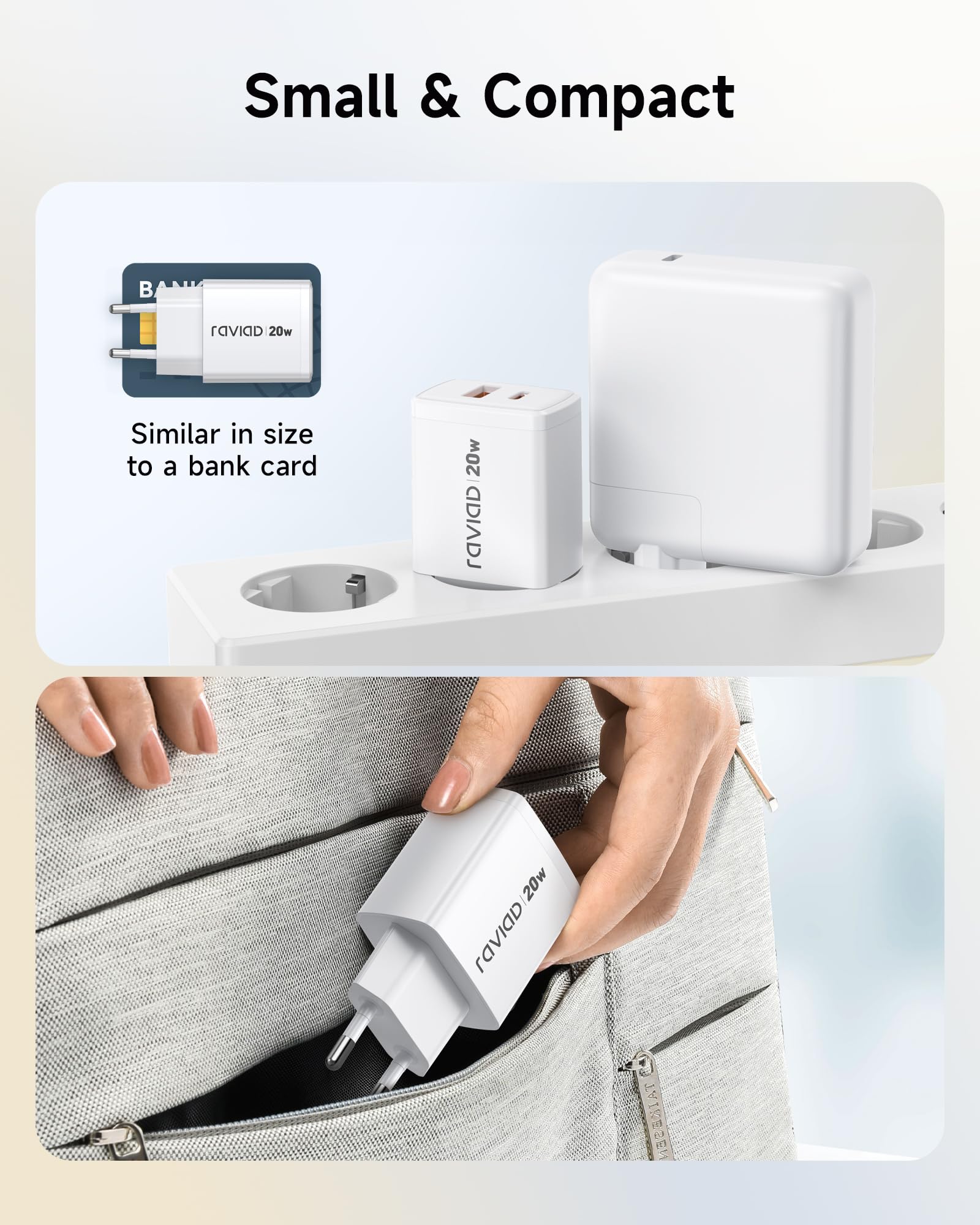 RAVIAD 20 W USB C Charger Pack of 2, [USBC + USBA] Fast Charger with USB C Cable 2 m, Mobile Phone Power Supply Type C with 2 Ports, Compatible with iPhone 16 15 Pro Max, Samsung Galaxy S25 S24 S23 2 pack - Image 5