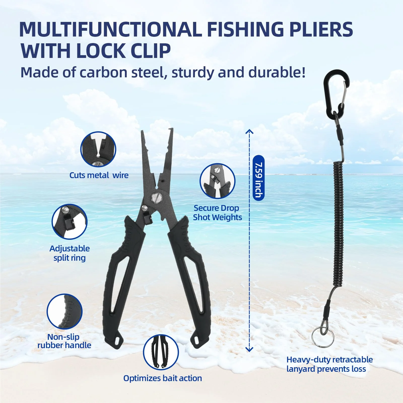 RAWILL Fishing Kit,Filleting Knife,Hook Remover,Fish Grip, Line Cutter,Fishing Scale, Pliers with Lanyards,Not Include Batteries Black - Image 3