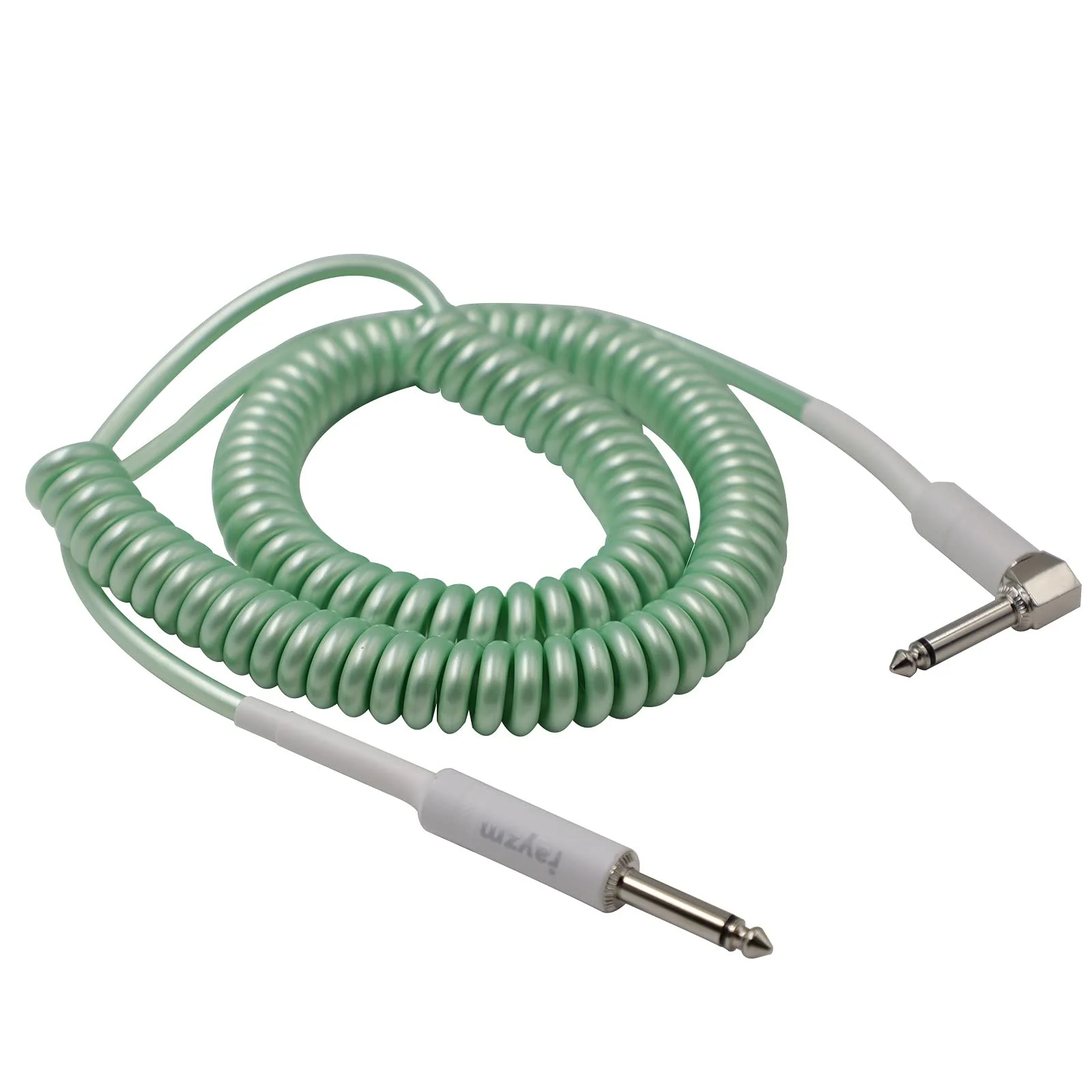 Rayzm Curly Instrument Cable, 2 Meters Coiled Chord, Right Angle to Straight Spiral Lead for Guitar/Bass green