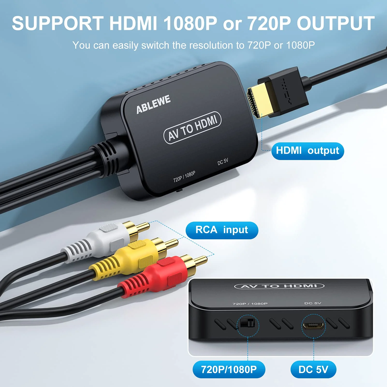 RCA to HDMI Converter,1080P Composite to HDMI Adapter with RCA Cable & HDMI Cable Supports PAL/NTSC for Roku/VHS/VCR/Blue-ray DVD Players-2021 Newest - Image 3