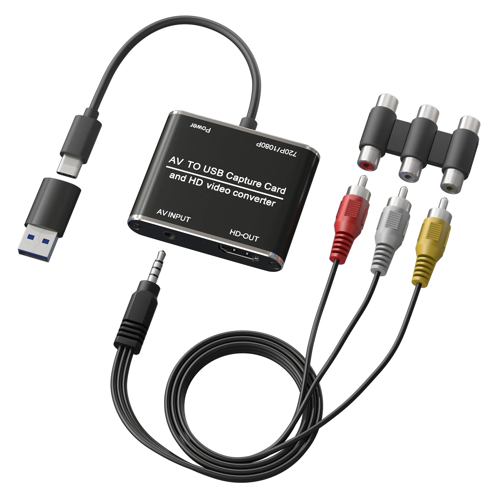 RCA to HDMI Converter & VHS to Digital Converter - USB Video Capture Card for VHS/VCR/DVD/AV - Analog to Digital Converter with 1080P HD Output, AV HDMI Adapter, Save and Digitize Old Videos