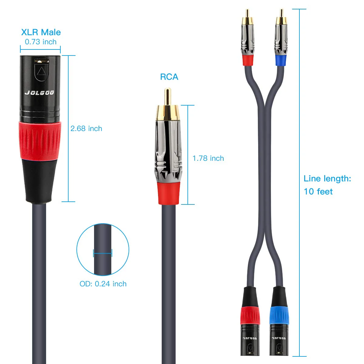 RCA to XLR Cable - Dual RCA/XLR Male HiFi Audio Cable, 10 Feet, 4N OFC Wire, for Amplifier, Mixer, Microphone Dual RCA Male to Dual XLR Male - Image 7