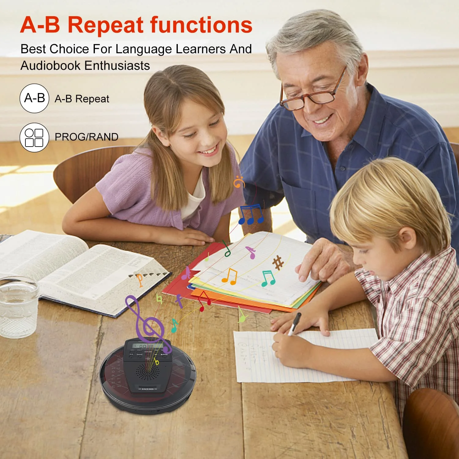 Rechargeable CD Player Portable with Bluetooth,Compact Anti-Skip Shockproof Walkman CD Player with Earphone, Stereo Speakers&LCD Display for Car/Home/Travel (AUX Output) - Image 6