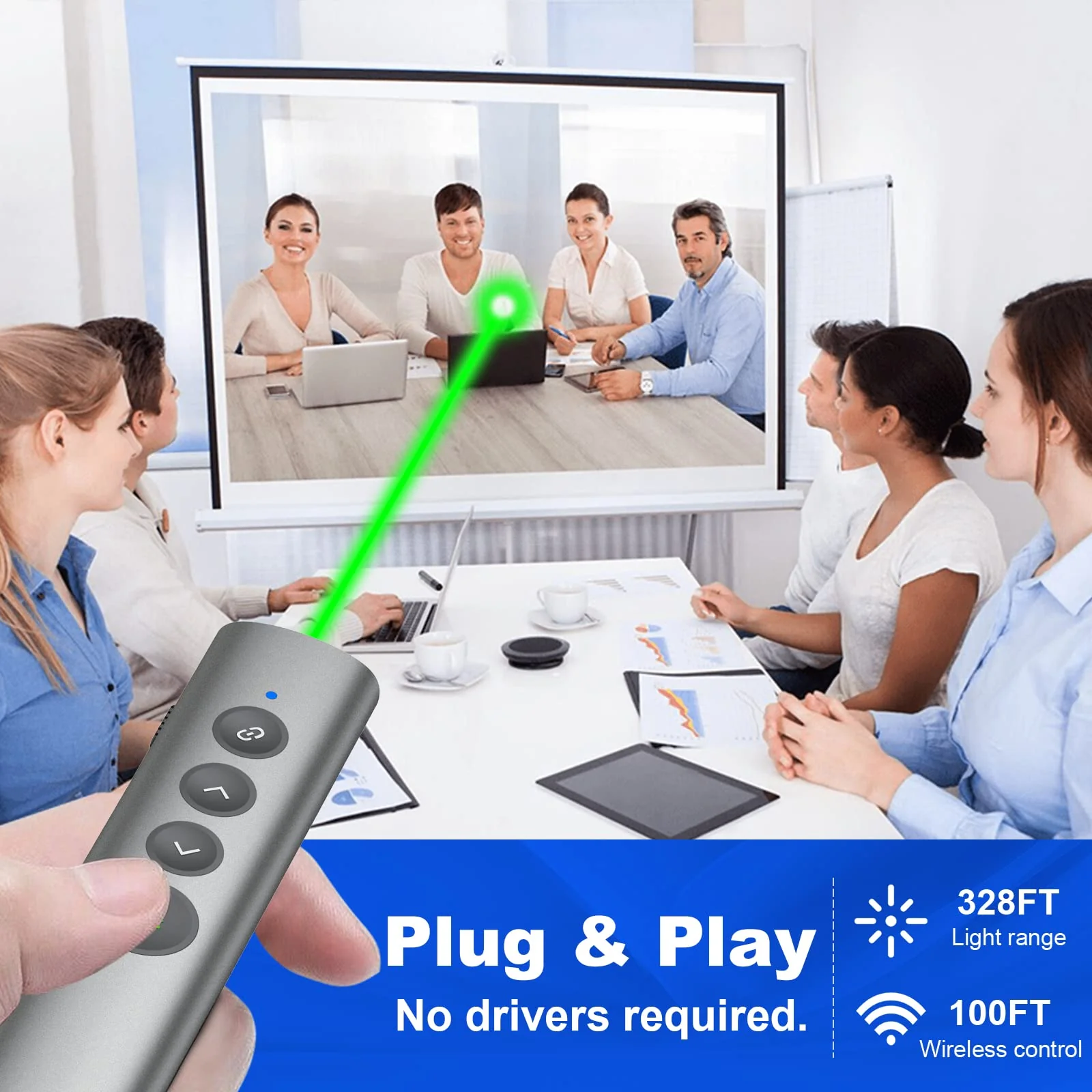 Rechargeable Green Laser Pointer for Presentation, Clicker for PowerPoint Presentations, USB-C/A Power Point Clicker, Wireless Presenter Remote for Computer/Mac/PPT/Google Slide Advancer Metal 02 Green Laser - Image 2