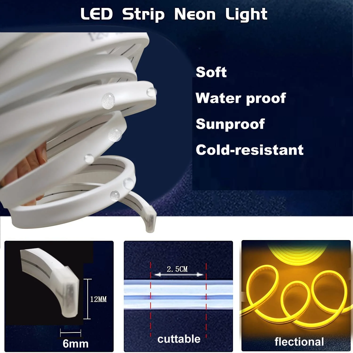 Red Neon LED Strip Lights,5M 12V DC 600 SMD2835 LEDs Waterproof Rope Light for Indoor Outdoor Home Decoration (Red Without Power Supply) Red Without Power Supply - Image 3