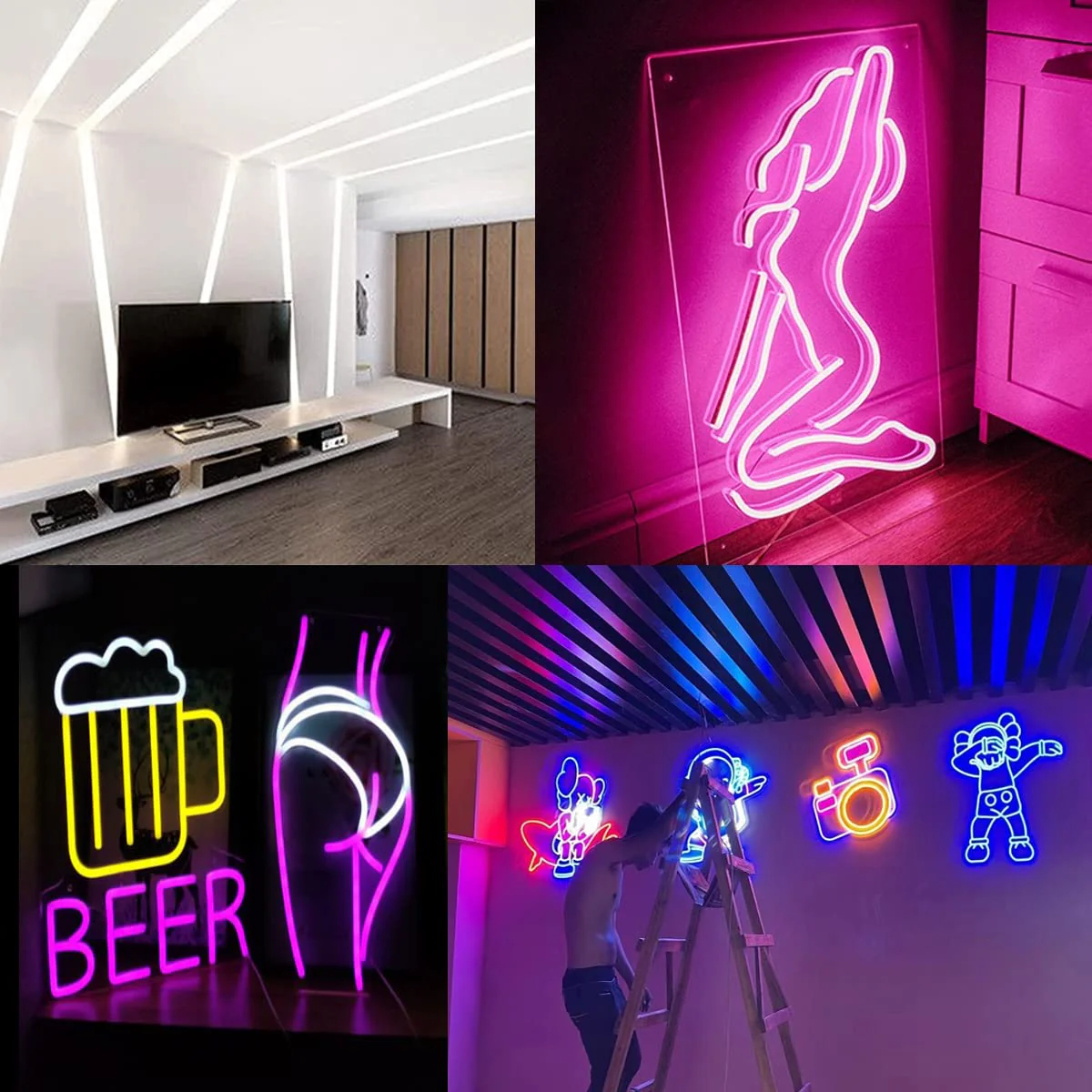 Red Neon LED Strip Lights,5M 12V DC 600 SMD2835 LEDs Waterproof Rope Light for Indoor Outdoor Home Decoration (Red Without Power Supply) Red Without Power Supply - Image 4