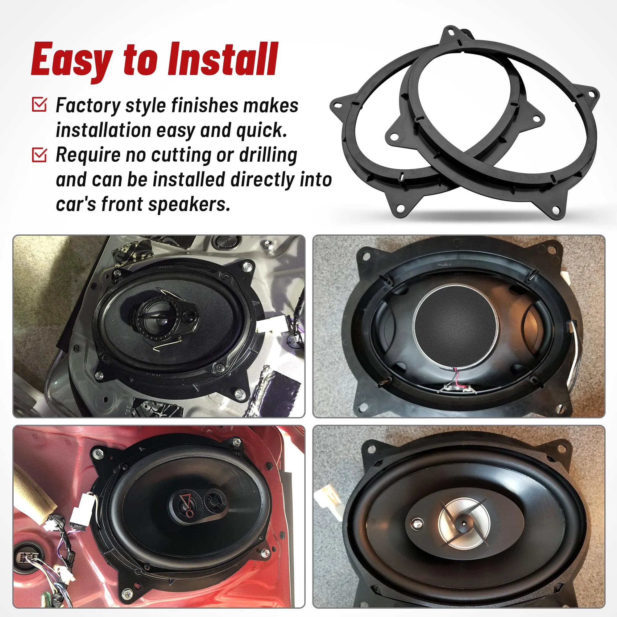 RED WOLF 6" x 9" Front Door Speaker Mount Adapter Fit for 2012 Up Toyota Camry Highlander Tacoma Kluger Sienna Avalon Install Aftermarket Audio Speaker Spacer Ring Bracket Holder 2 PCS - Image 6