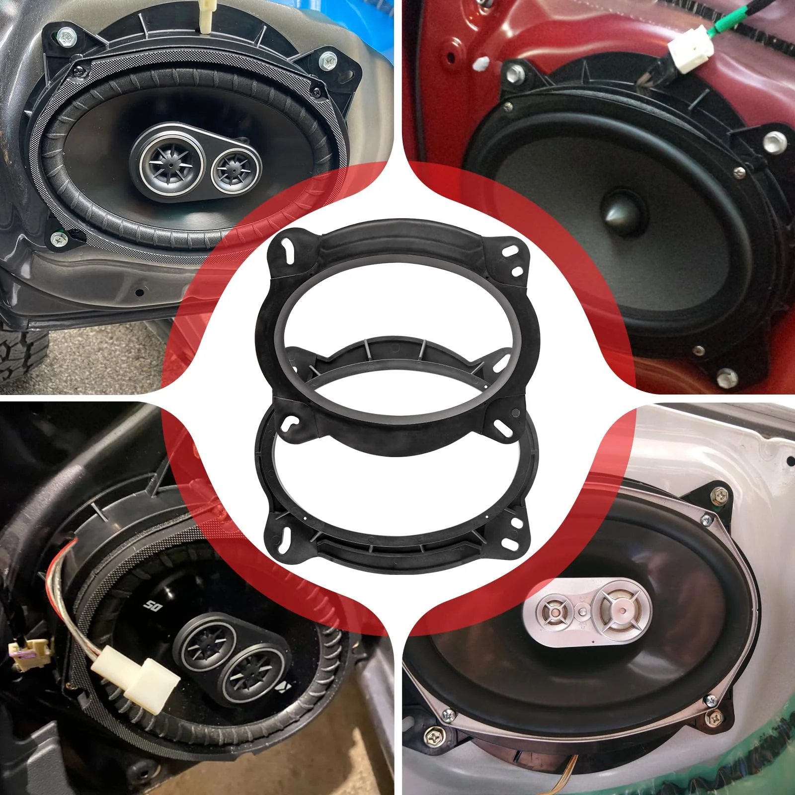 RED WOLF 6" x 9" Front Door Speaker Mount Adapter for 2004 Up Toyota 4Runner Avalon Highlander Tacoma Prius Sequoia Tundra Install 6 x 9” Aftermarket Audio Speaker Spacer Ring Bracket 2 PCS - Image 6
