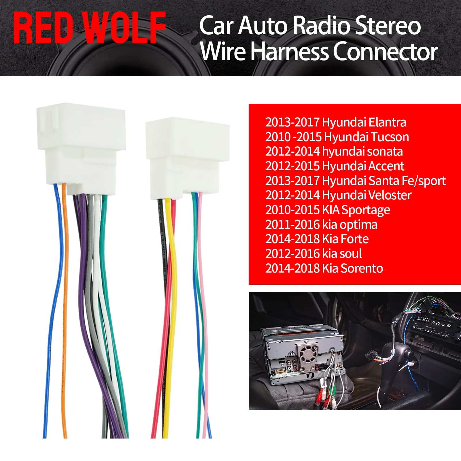 RED WOLF Radio Wire Harness Compatible with 2013-2017 Hyundai Elantra/Santa Fe, 22014-2018 Kia Forte Sorento MP3 CD Player Connector Plug Aftermaket Stereo Installation - Image 2