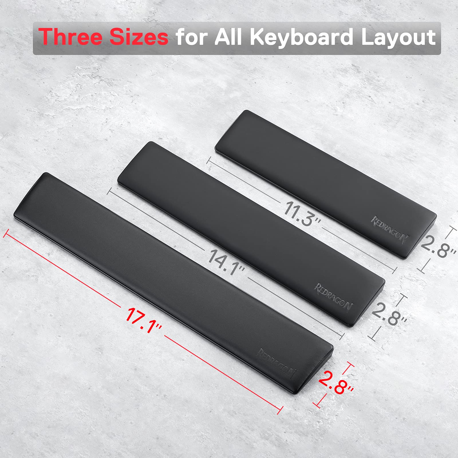 Redragon P037 Meteor L Computer Keyboard Wrist Rest Pad, Ergonomic Soft Memory Foam Wrist Support w/Anti-Slip Rubber Base, 100% 104 Keys Standard Size 17.12 x 2.87 in, 0.78 inch (20mm) Height, Black 100% Standard - Image 3