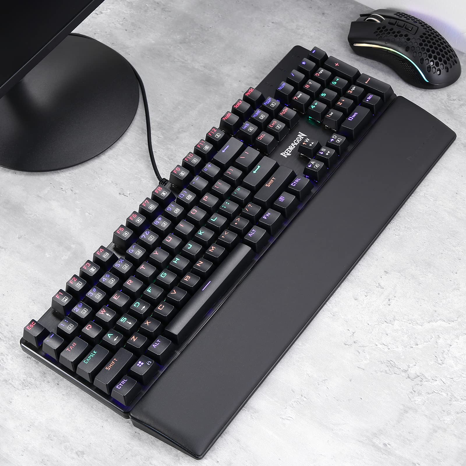 Redragon P037 Meteor L Computer Keyboard Wrist Rest Pad, Ergonomic Soft Memory Foam Wrist Support w/Anti-Slip Rubber Base, 100% 104 Keys Standard Size 17.12 x 2.87 in, 0.78 inch (20mm) Height, Black 100% Standard - Image 9