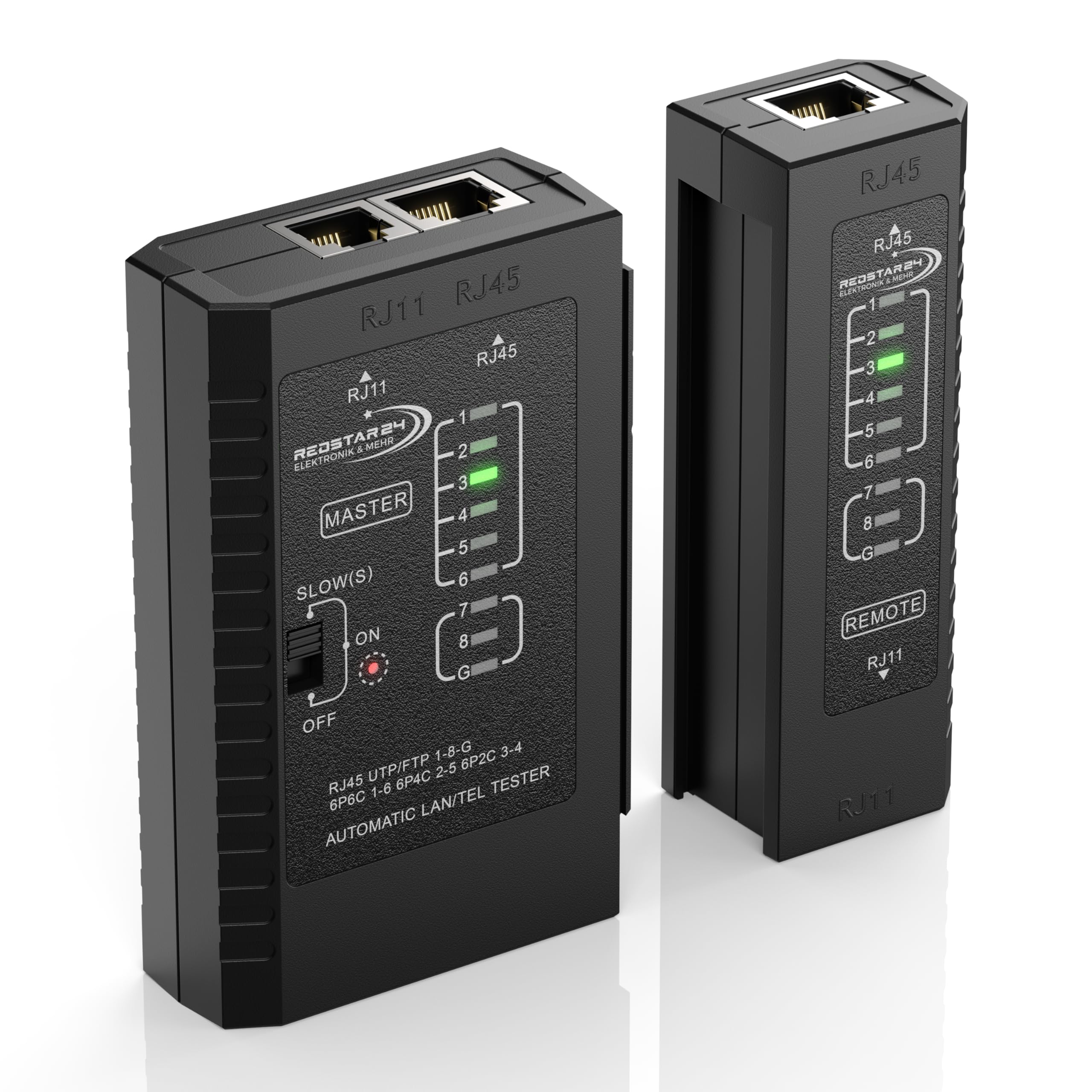 RedStar24 Network Tester - LAN Cable Tester with RJ11, RJ12, RJ45 for Patch Cable - Test LEDs for Precise Testing and Checking of LAN and Network Cable - Ideal for Patch Cable and Line Tests 1 pc.