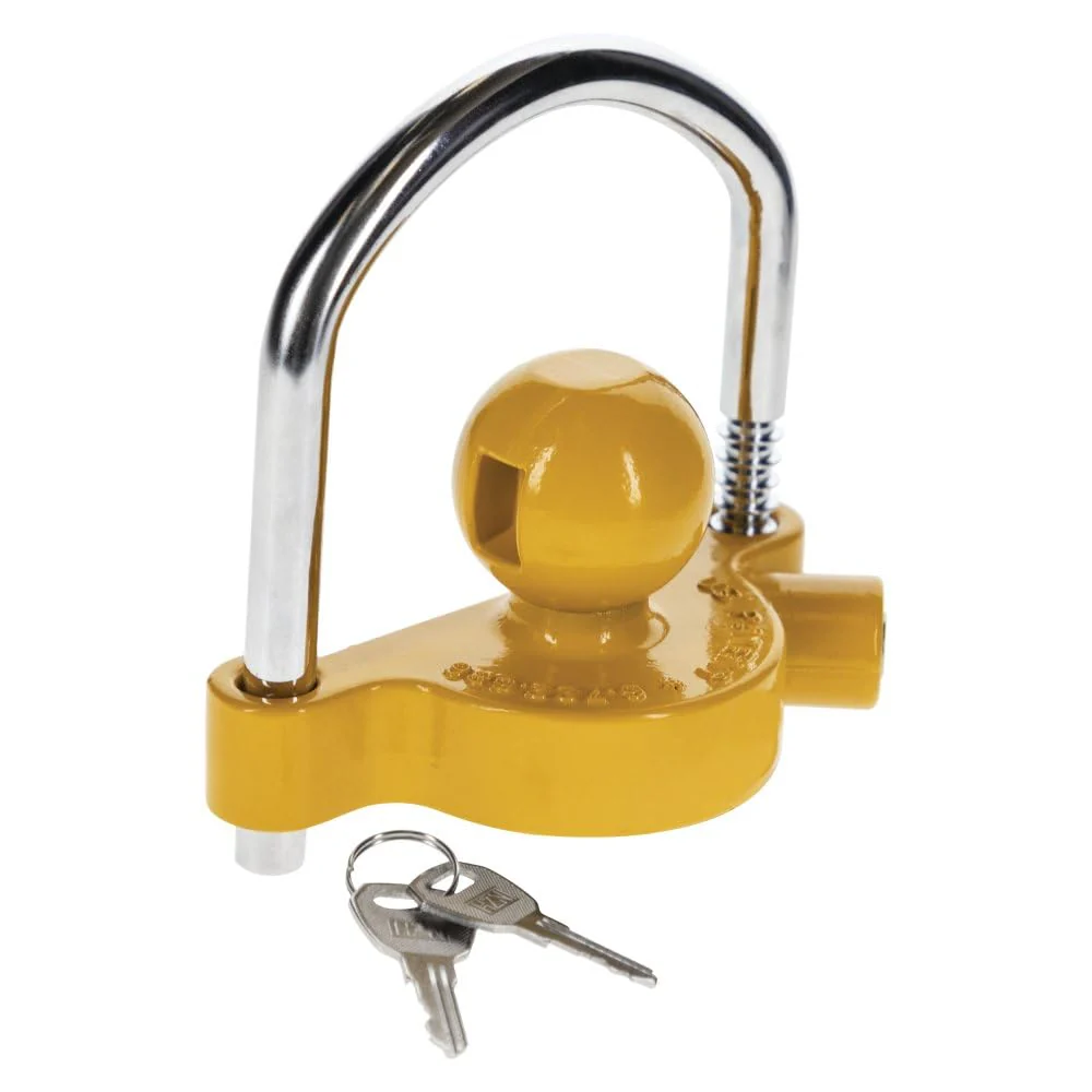 REESE Towpower 72783 Coupler Lock, Adjustable Storage Security, Heavy-Duty Steel, Yellow and Chrome ( Universal Fit) 1-7/8" Universal Trailer Coupler Lock