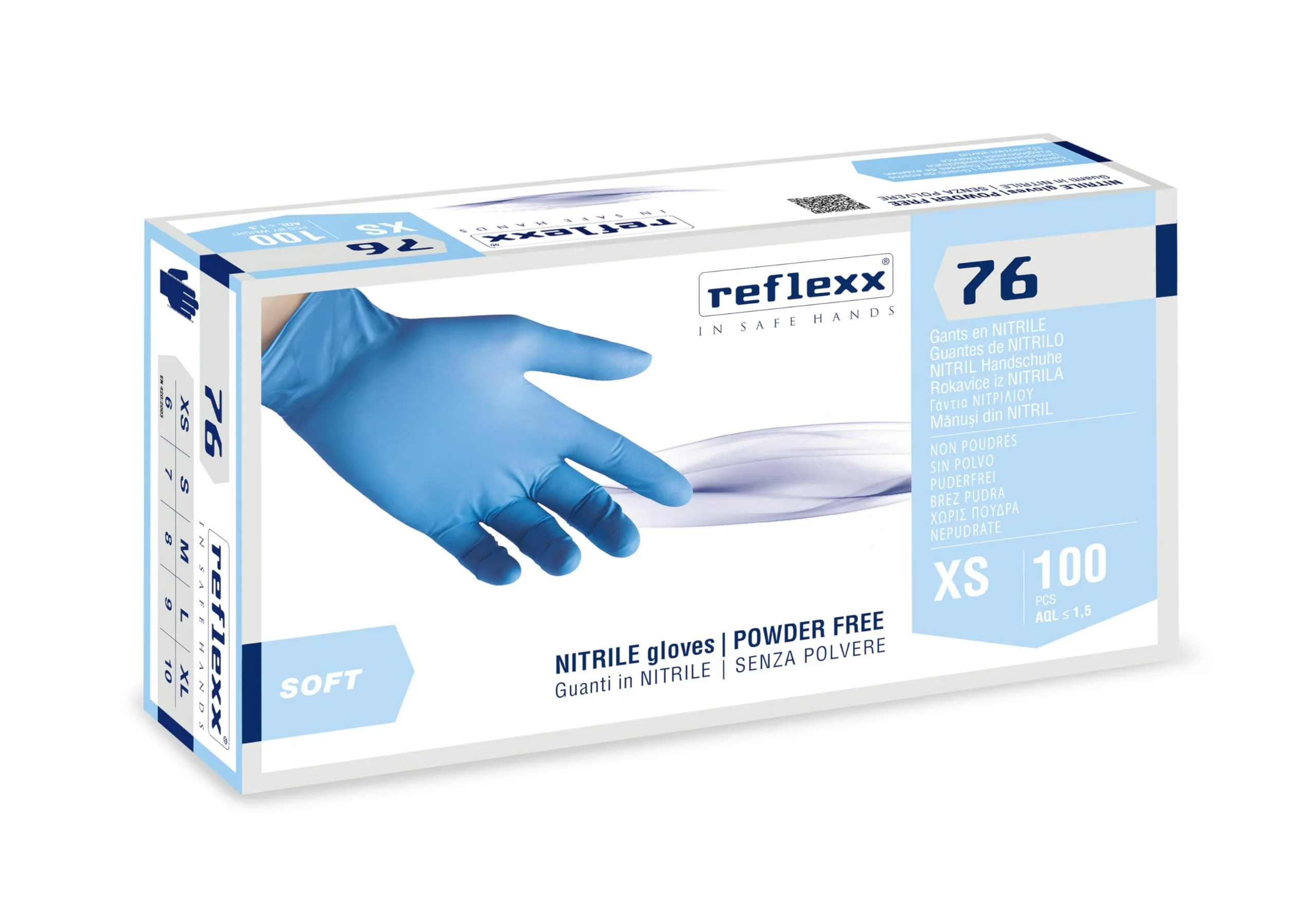 Reflexx R76/S Powder free nitrile gloves, gr3, 5 Size S, Light Blue (Pack of 100) S (100 Stück)