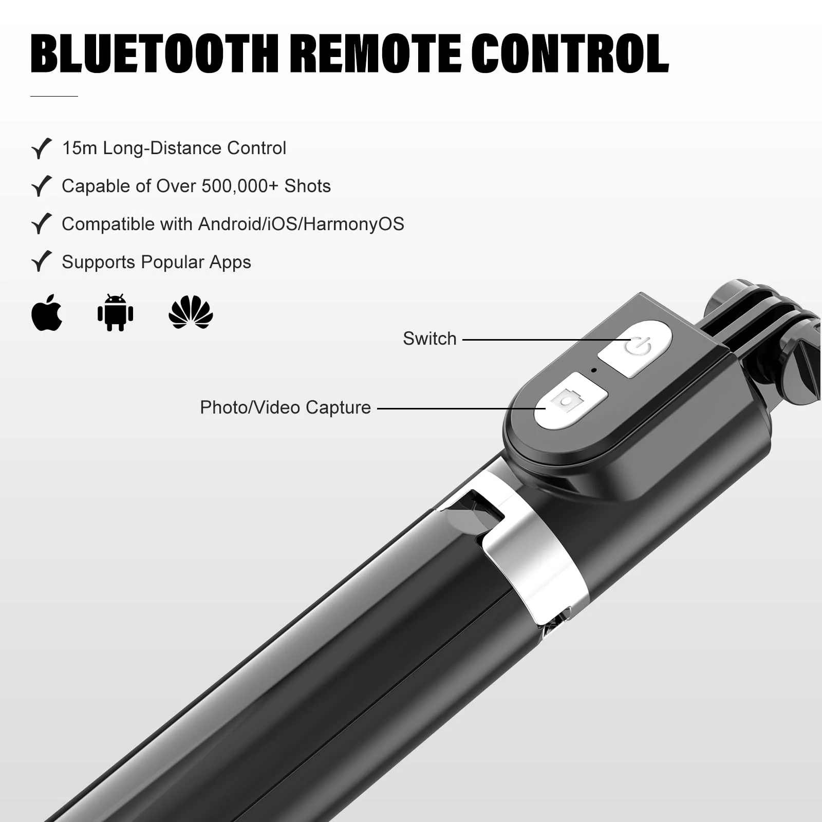 Reinforced Selfie Stick with Remote, Cell Phone Tripod Holder for iPhone 15/14/13/12/11/X/8/7, Galaxy S23/S22/S21/S20/Note/Z Flip, Pixel, OnePlus, Travel Phone Mount for Filming Video Recording - Image 3