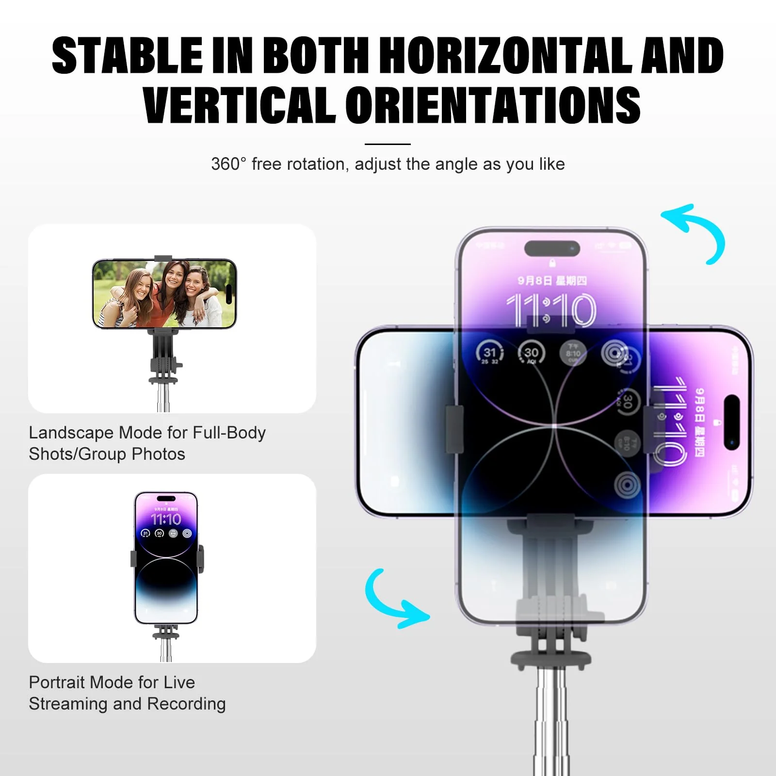 Reinforced Selfie Stick with Remote, Cell Phone Tripod Holder for iPhone 15/14/13/12/11/X/8/7, Galaxy S23/S22/S21/S20/Note/Z Flip, Pixel, OnePlus, Travel Phone Mount for Filming Video Recording - Image 4