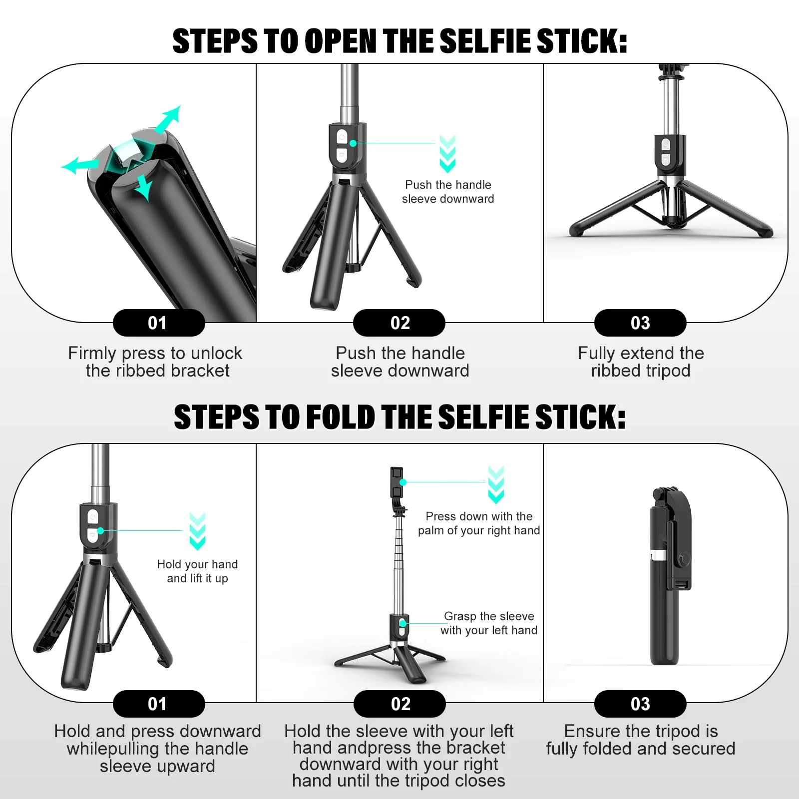 Reinforced Selfie Stick with Remote, Cell Phone Tripod Holder for iPhone 15/14/13/12/11/X/8/7, Galaxy S23/S22/S21/S20/Note/Z Flip, Pixel, OnePlus, Travel Phone Mount for Filming Video Recording - Image 5