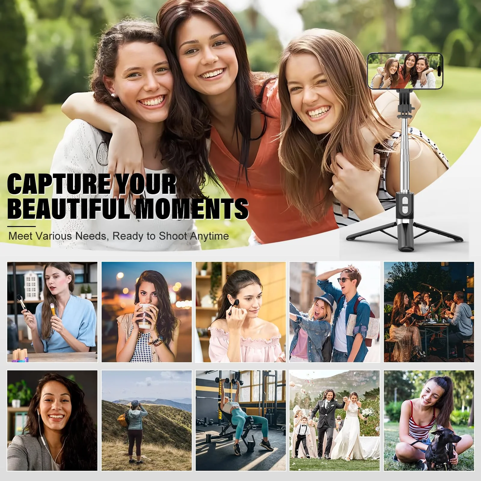 Reinforced Selfie Stick with Remote, Cell Phone Tripod Holder for iPhone 15/14/13/12/11/X/8/7, Galaxy S23/S22/S21/S20/Note/Z Flip, Pixel, OnePlus, Travel Phone Mount for Filming Video Recording - Image 7