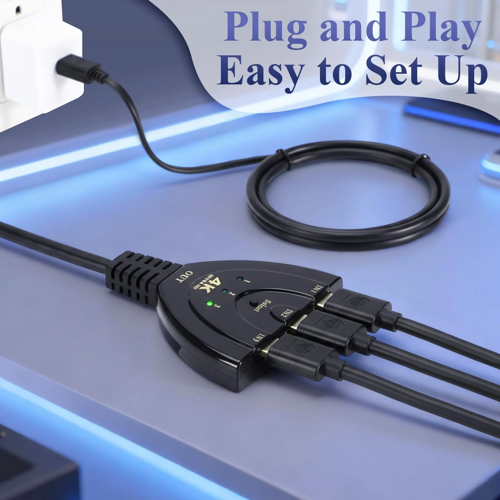 Relaxweex 4 Pcs HDMI Switch 3 in 1 Out 3 Port HDMI Switcher with Pigtail Cable Splitter Hub Selector Box Supports Full HD 4k 30hz 3D 1080p Hdcp1.4 for DVD Player PC TV - Image 3