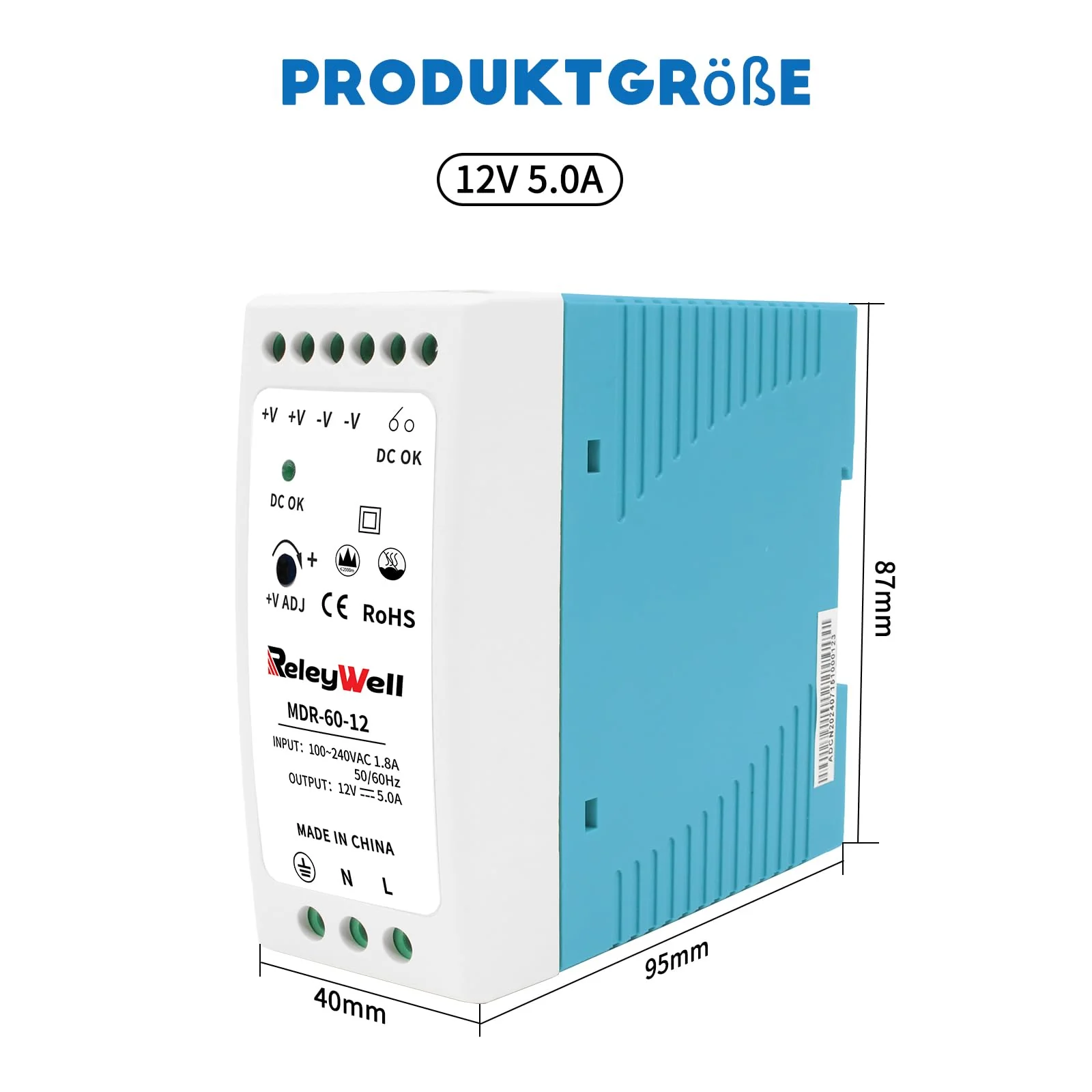 ReleyWell, MDR-60-12 DIN Rail Power Supply 12 V, 60 W, 5 A; Transformer 230 V to 12 V LED, DIN Rail, 12 Volt Power Supply, Bell Transformer, ReleyWell, MDR-60-12 12V 60w - Image 5