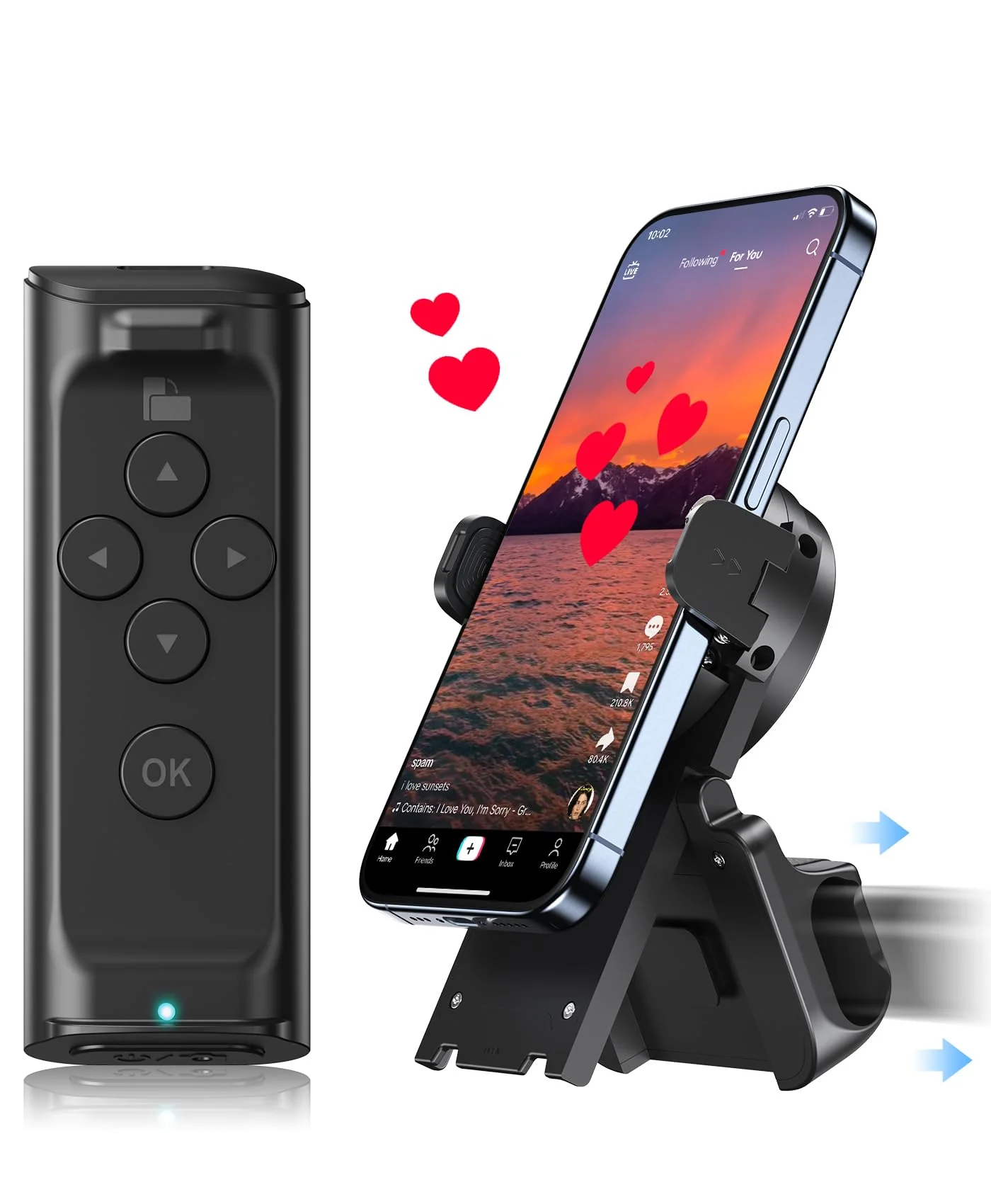 Remote Control Scrolling for TikTok, Page Turner for Kindle App, Camera Camcorder Remote Controls, Scrolling Remote for TikTok/iOS/Android/iPad/iPhone/Tablet with Phone Stand Black