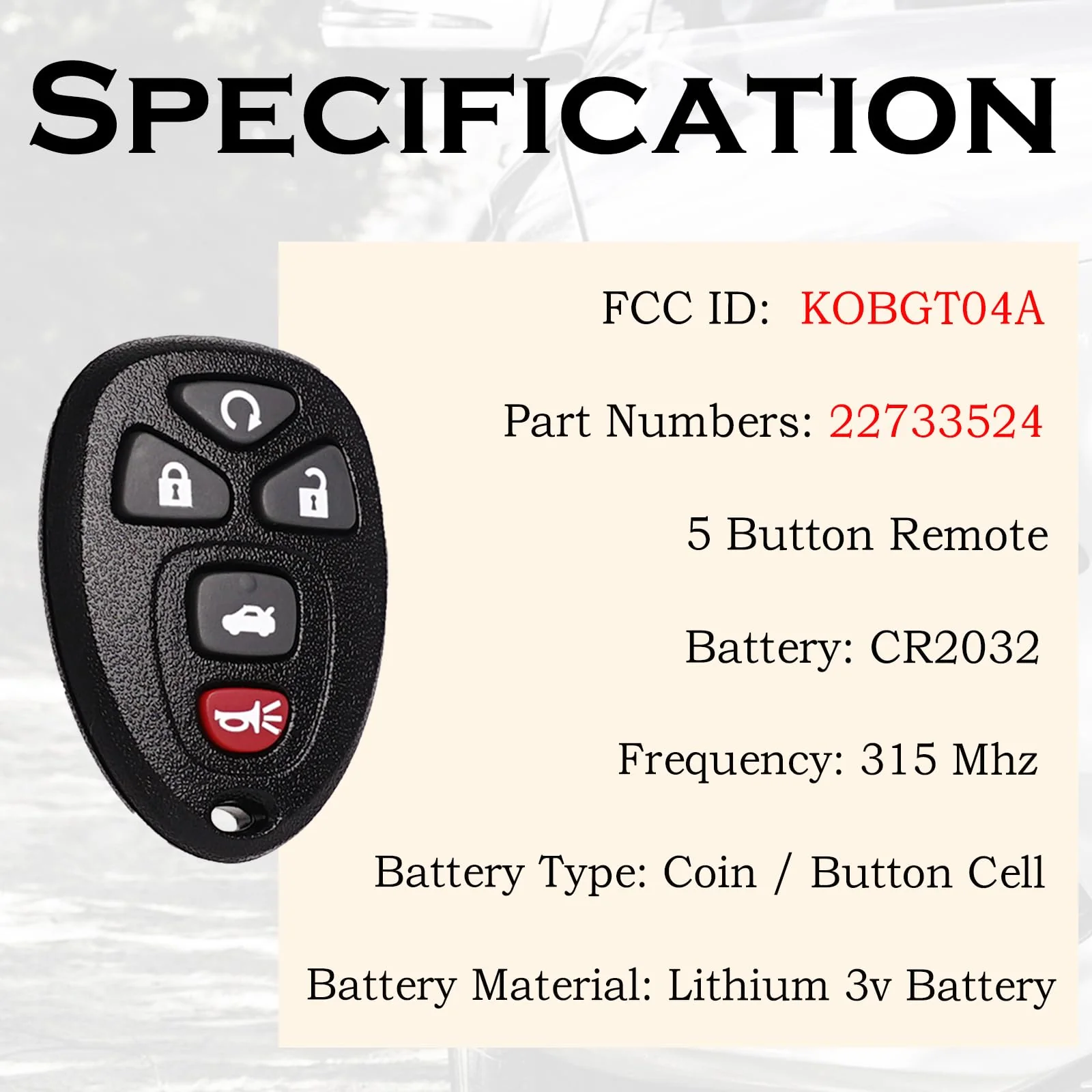 Remote Key Fob Replacement Fits for Chevy Malibu 2004 2005 2006 2007 2008 2009 2010 2012 Cobalt Pontiac G5 G6 Grand Prix Lacrosse Saturn Aura Sky Keyless Entry Remote Control 22733524 KOBGT04A - Image 3