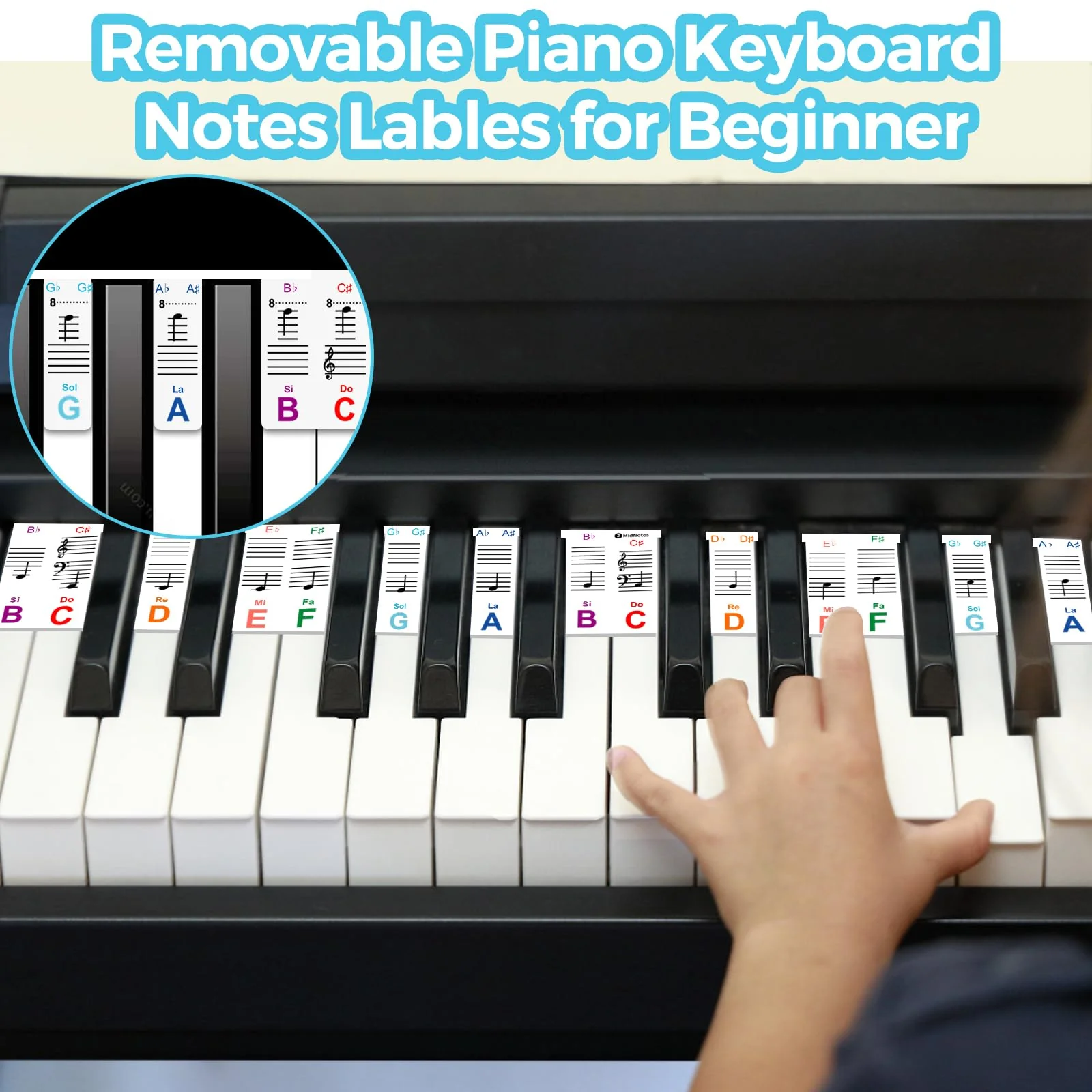Removable Piano Keyboard Notes Labels, Piano Keyboard Stickers,Piano Key Stickers for Beginner 88/76/61/54/49/37 Key, Made of Reusable Silicone Comes with a Dust Cover and Box Multicolor 88-multicolor - Image 2