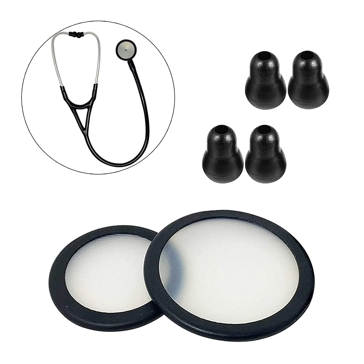 Replacement Accessories Kit Fits Classic 3, Cardiology 3 & Cardiology 4 Stethoscope for Littmann Stethoscope Replacement Parts & Stethoscope Bell Diaphragm Cover and Eartips Replacement Parts (Black)