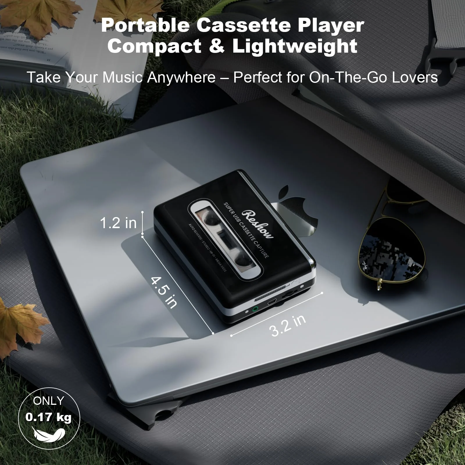Reshow Cassette Tape Player, Portable Tape Player Audio Cassette to Digital Converter, Convert Cassette Tape Recorder to iPod Format Compatible with Laptops and Personal Computers - Black - Image 5