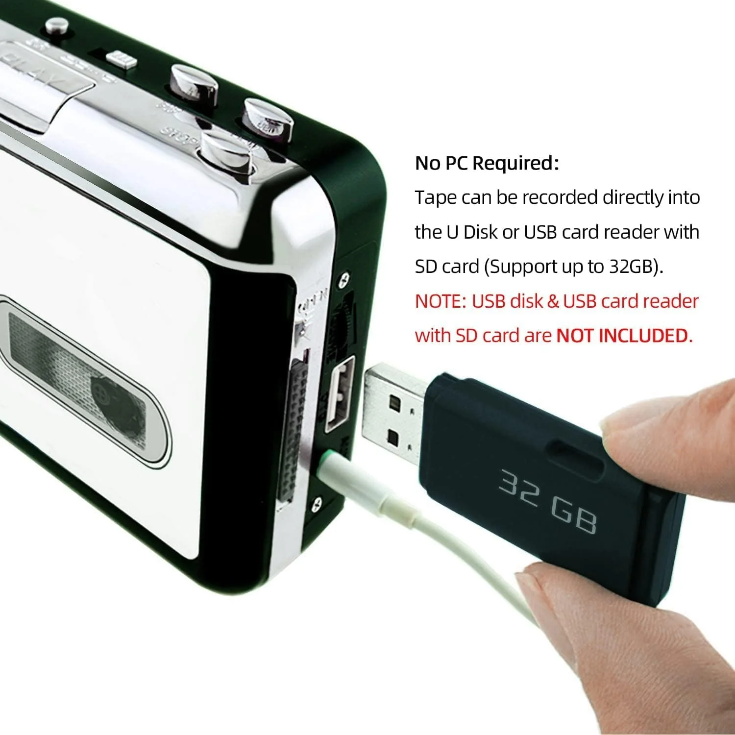 Reshow Portable Cassette Tape Player, Best Overall Standalone USB to MP3 Converter, Audio Cassette to Digital Converter Automatically Divides -Silver Silver - Image 3
