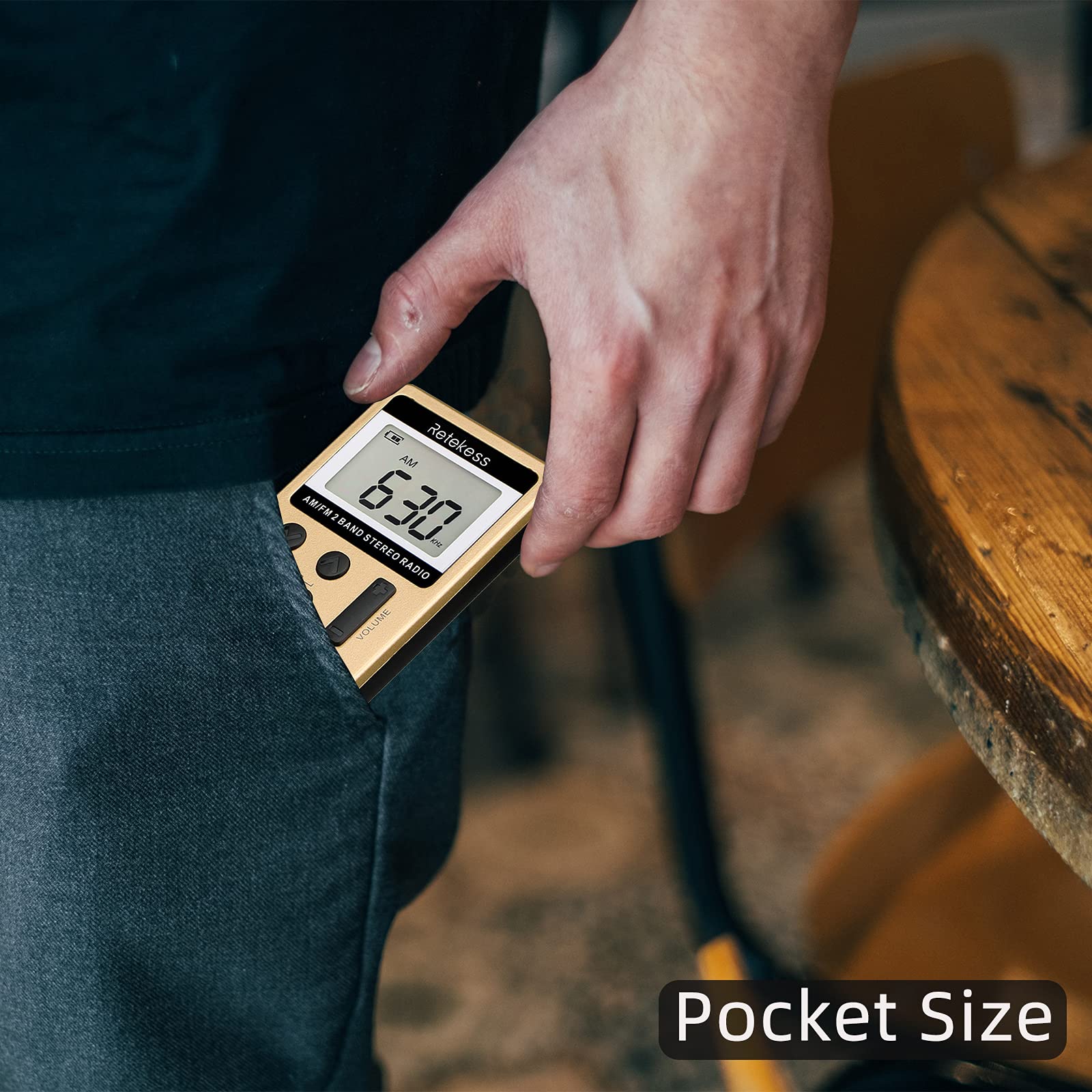 Retekess V112 AM FM Radio Portable, Mini Radio,Digital Tuning Rechargeable Battery LCD Display for Walking Jogging(Gold) Gold - Image 4