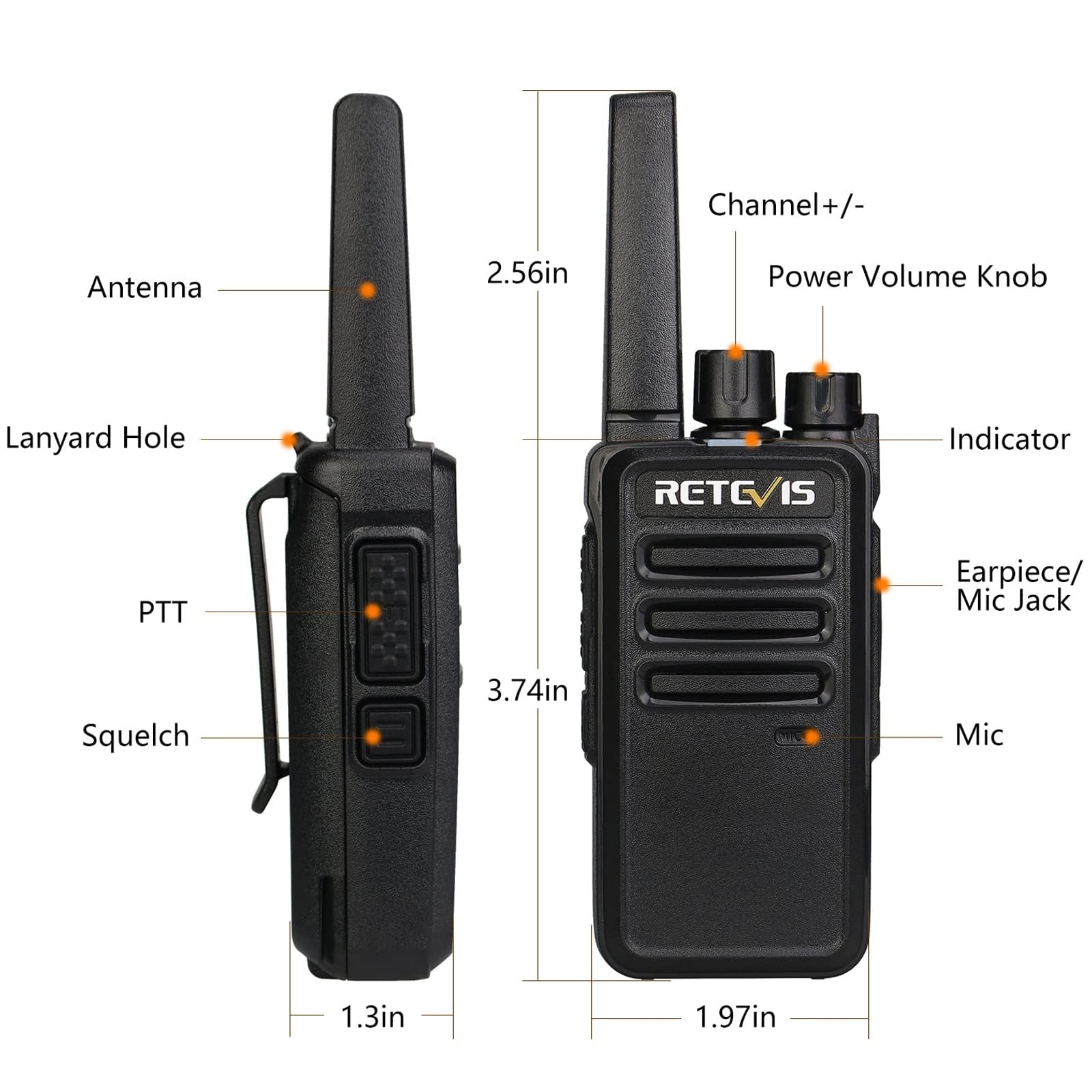Retevis RT68 Walkie Talkies Rechargeable,Portable FRS Two-Way Radios for Adults,Heavy Duty 2 Way Radios Long Range,USB Charging Base,License Free Walkie Talkie for Road Trip Gifts Camping (2 Pack) without display - Image 8