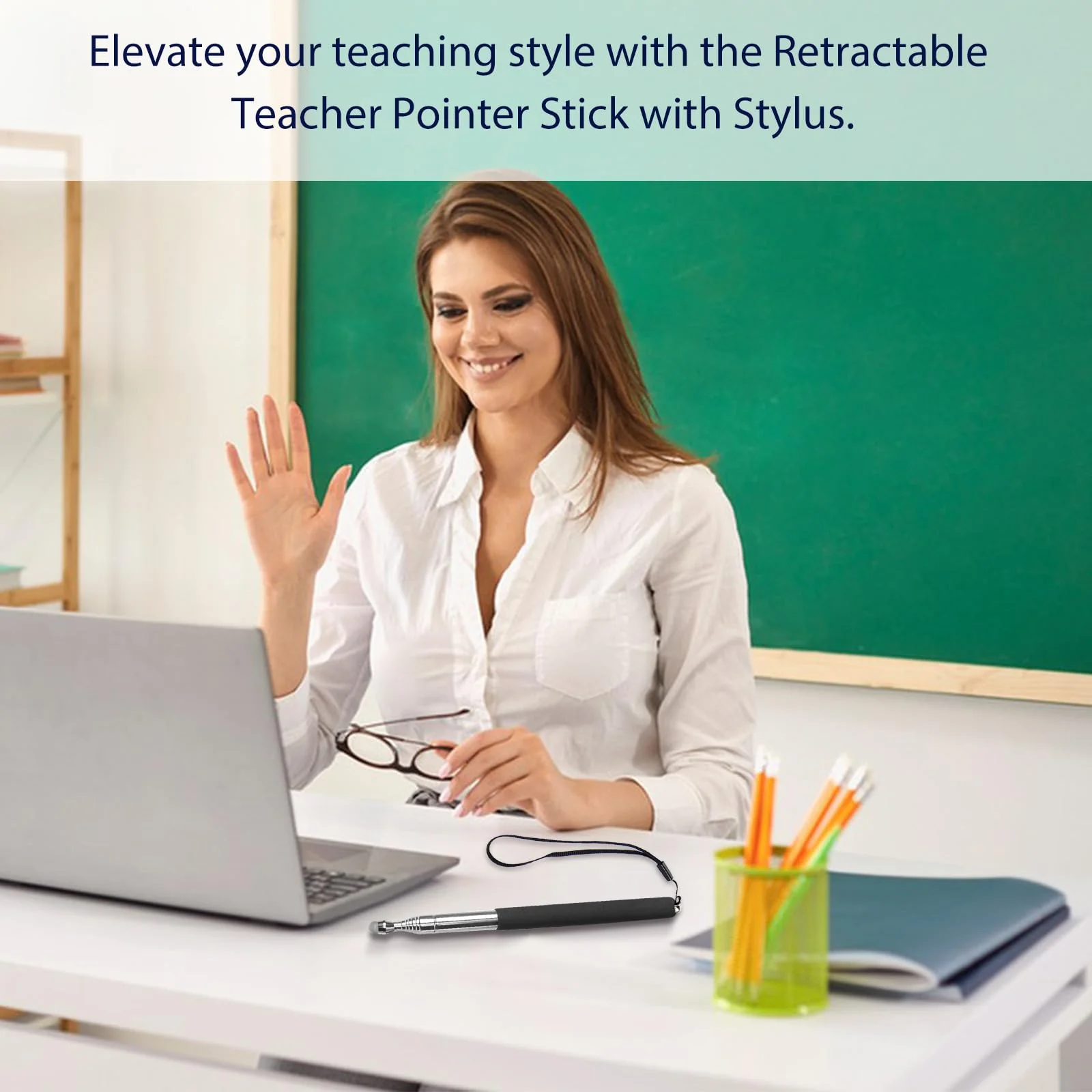Retractable Teacher Pointer 𝟑𝟗.𝟓'', Pointer Stick with 𝗦𝘁𝘆𝗹𝘂𝘀 Smooth Sensitive Tablet Pen Stylus Pen, Teacher Coach Presenter Pointer with Lanyard Black - Image 5