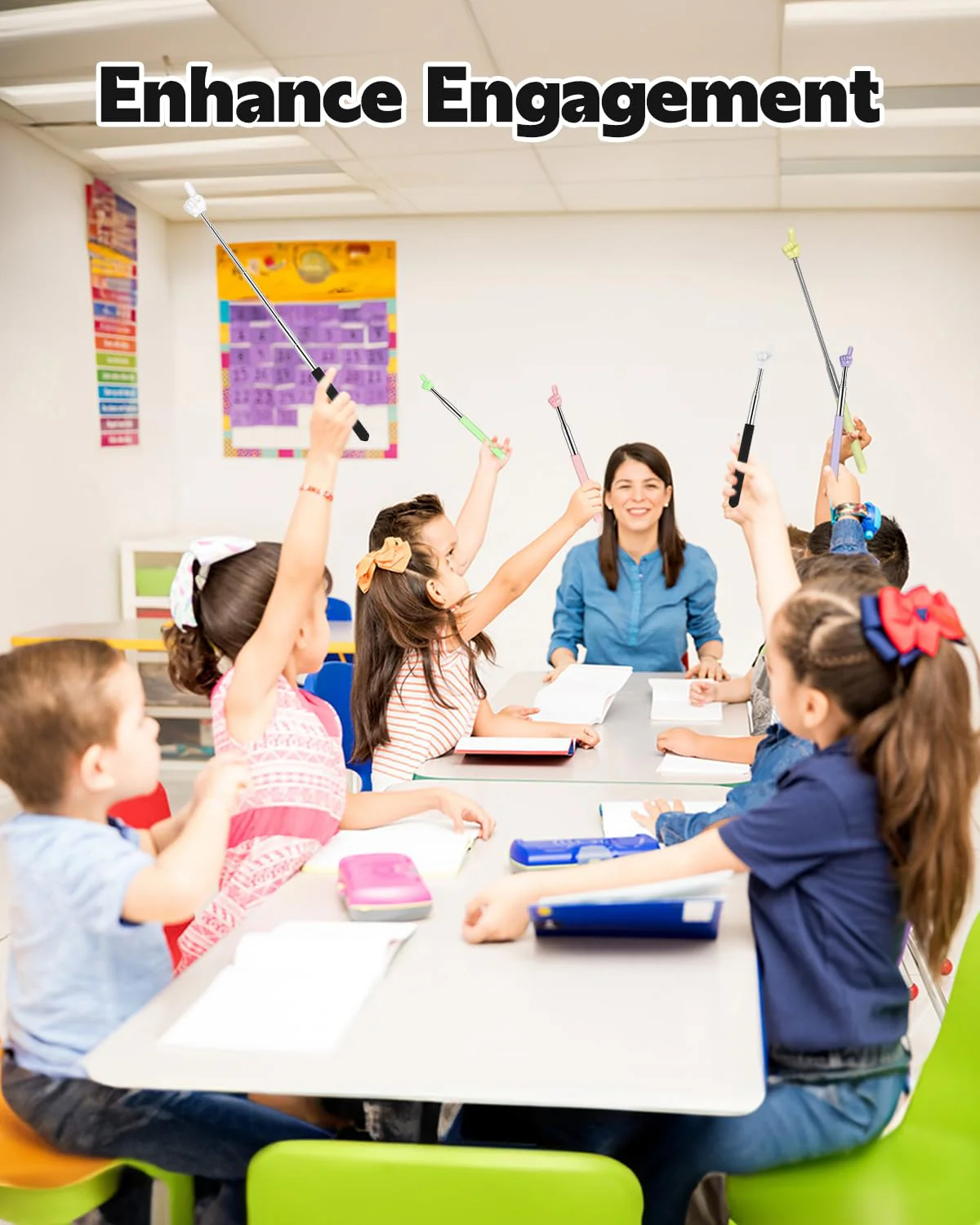 Retractable Teacher Pointer for Classroom Kids Reading, Dumero Extendable Finger Pointer Stick, School Collapsible Telescoping Long Hand Pointing Stick, Classroom Must Have Supplies Essentials, 2 Pack 2 Pack: Single-Finger Pointer - Image 6